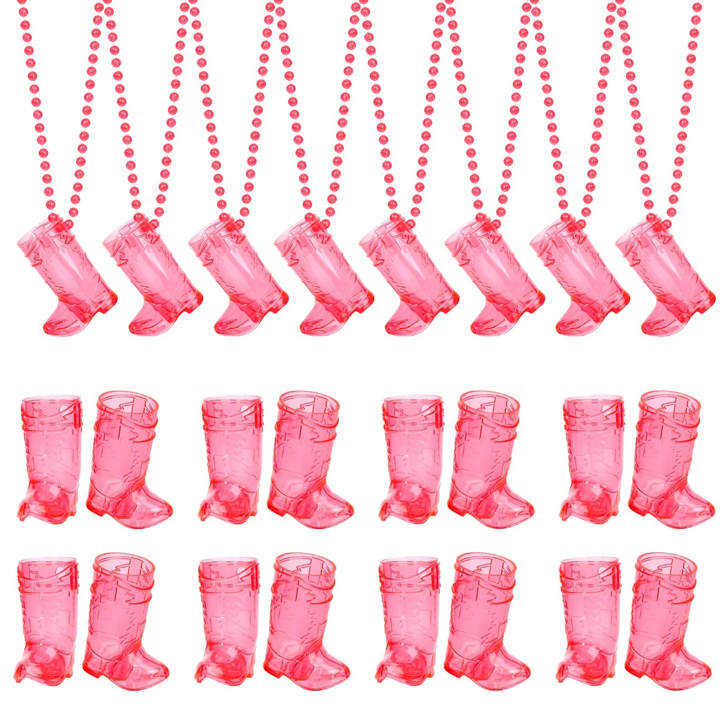 Cowgirl Boot Shot Glasses on Beaded Necklaces 1oz – 24 Pack
