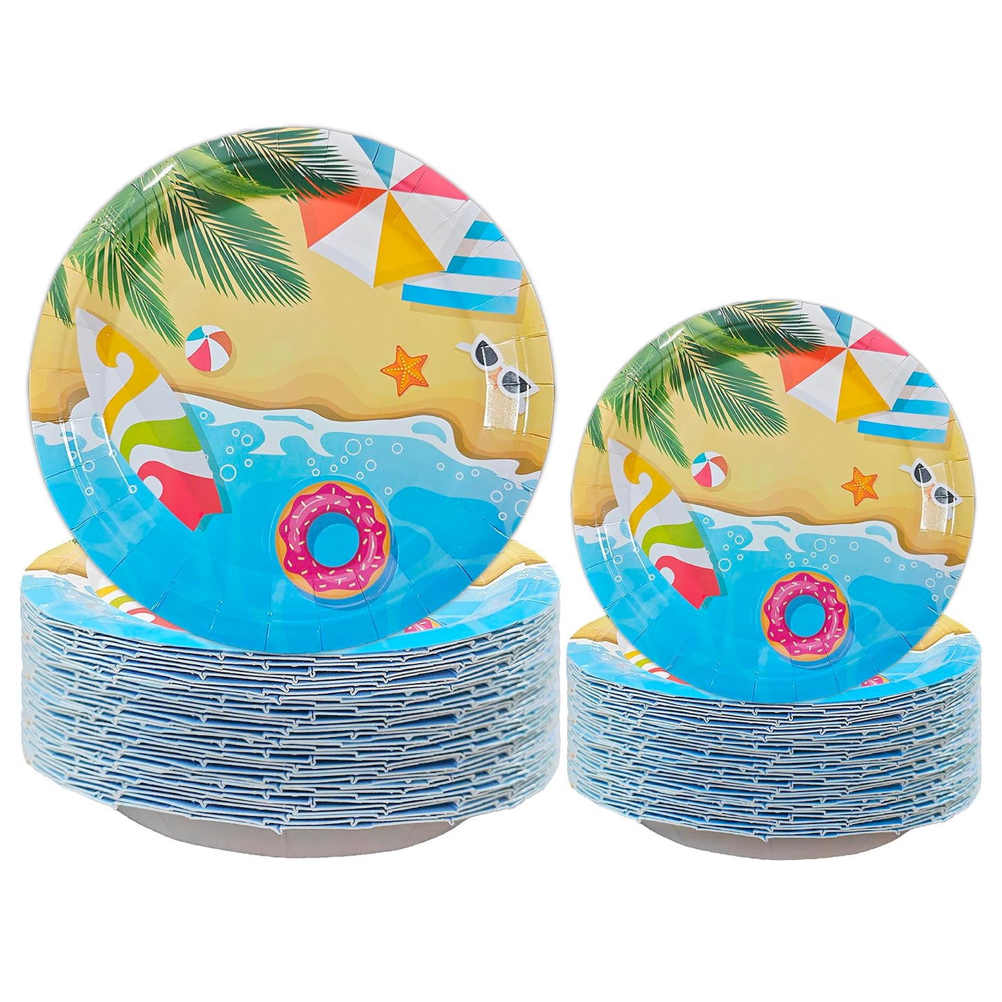 80PCS Summer Beach Paper Plates40pcs Dinner Plates 9"40pcs Dessert Plates 7"Birthday Party Disposable Paper Dessert Plates Supplies Decorations Tableware for Summer Party Supplies (Beach Theme)
