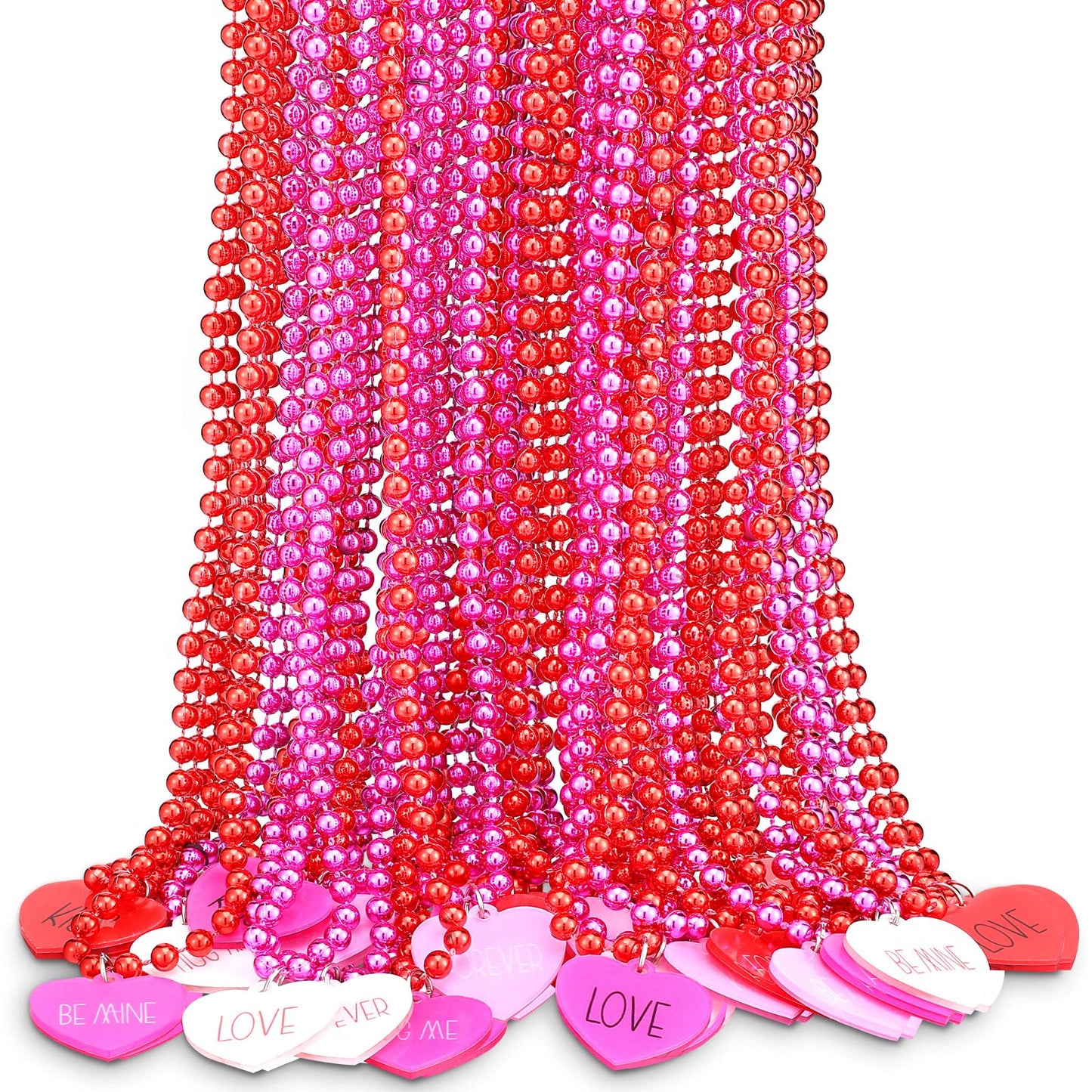 Valentine's Day Heart-Shaped Bead Necklaces – 24 Pack