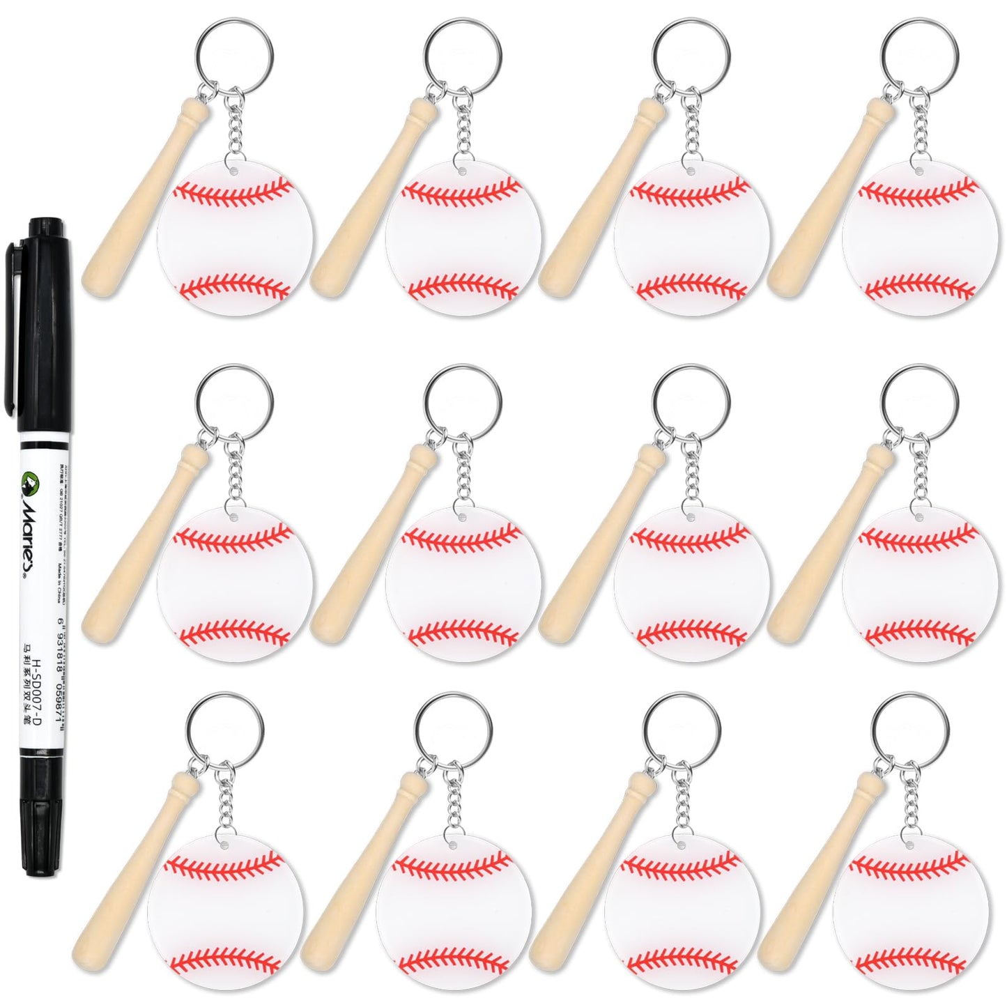 Baseball Acrylic Keychains DIY Party Favors - 12 ct