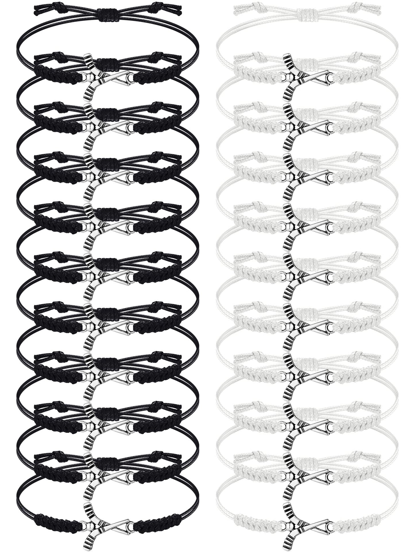 Jadive 20 Pieces Hockey Bracelets Field Hockey Charm Bracelet Adjustable Rope Hockey Bracelet for Friends Field Hockey Players Teams Coaches(Black and White Rope)