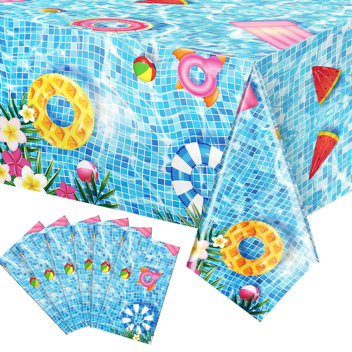 Summer Beach Hawaiian Plastic Tablecloth, 54 x 108 Inch - 6 ct