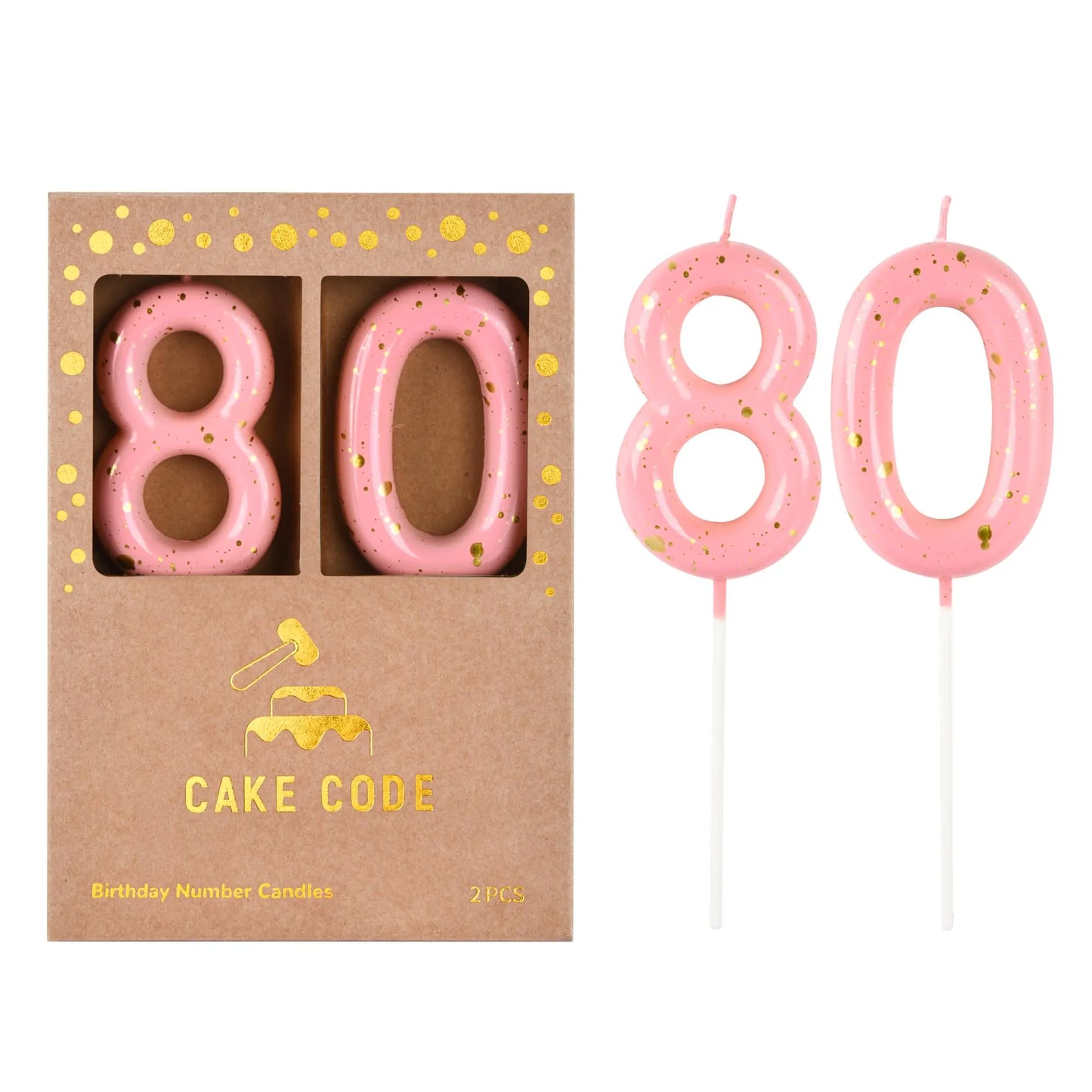 80th Birthday Number Candles - Pink & Gold