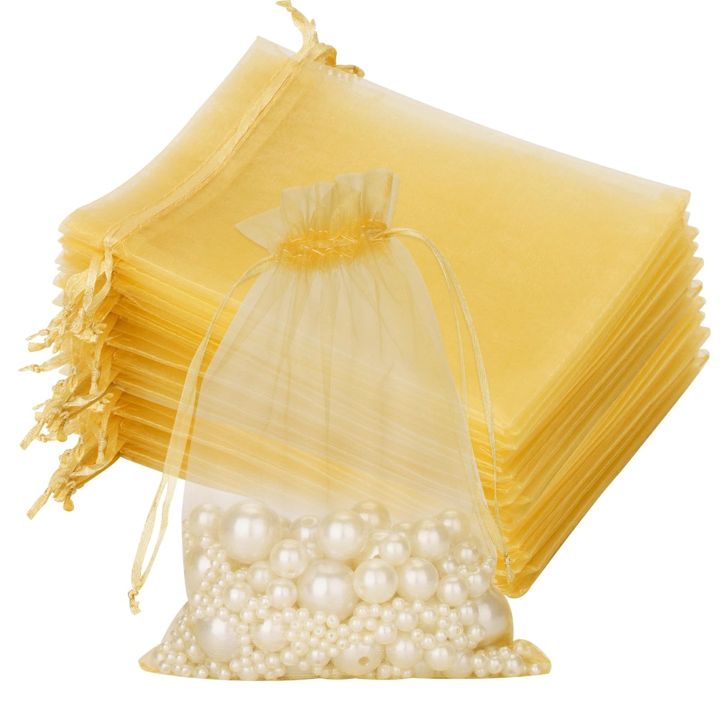 Gold Organza Drawstring Gift Bags – 50 Pack