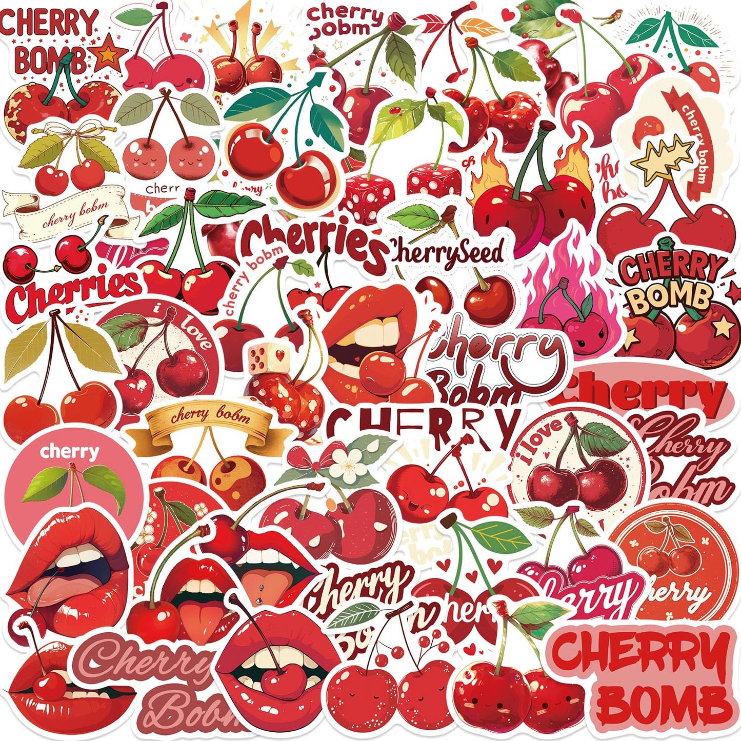Cherry Bomb Aesthetic Stickers – 50 Pack, Red