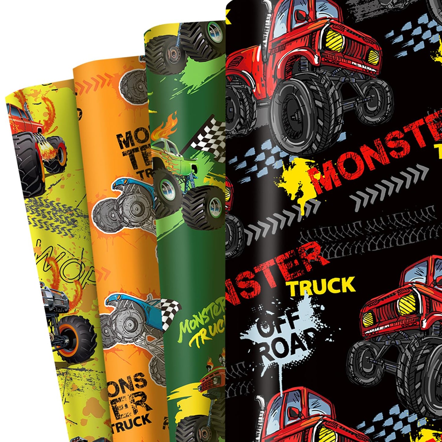 Monster Truck Wrapping Paper Sheets – 12 Pack