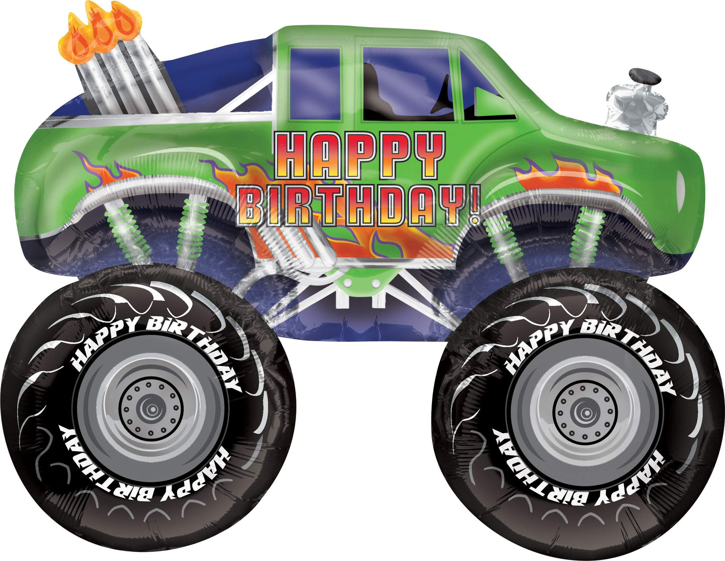Green Happy Birthday Monster Truck Foil Balloon – 31 Inch