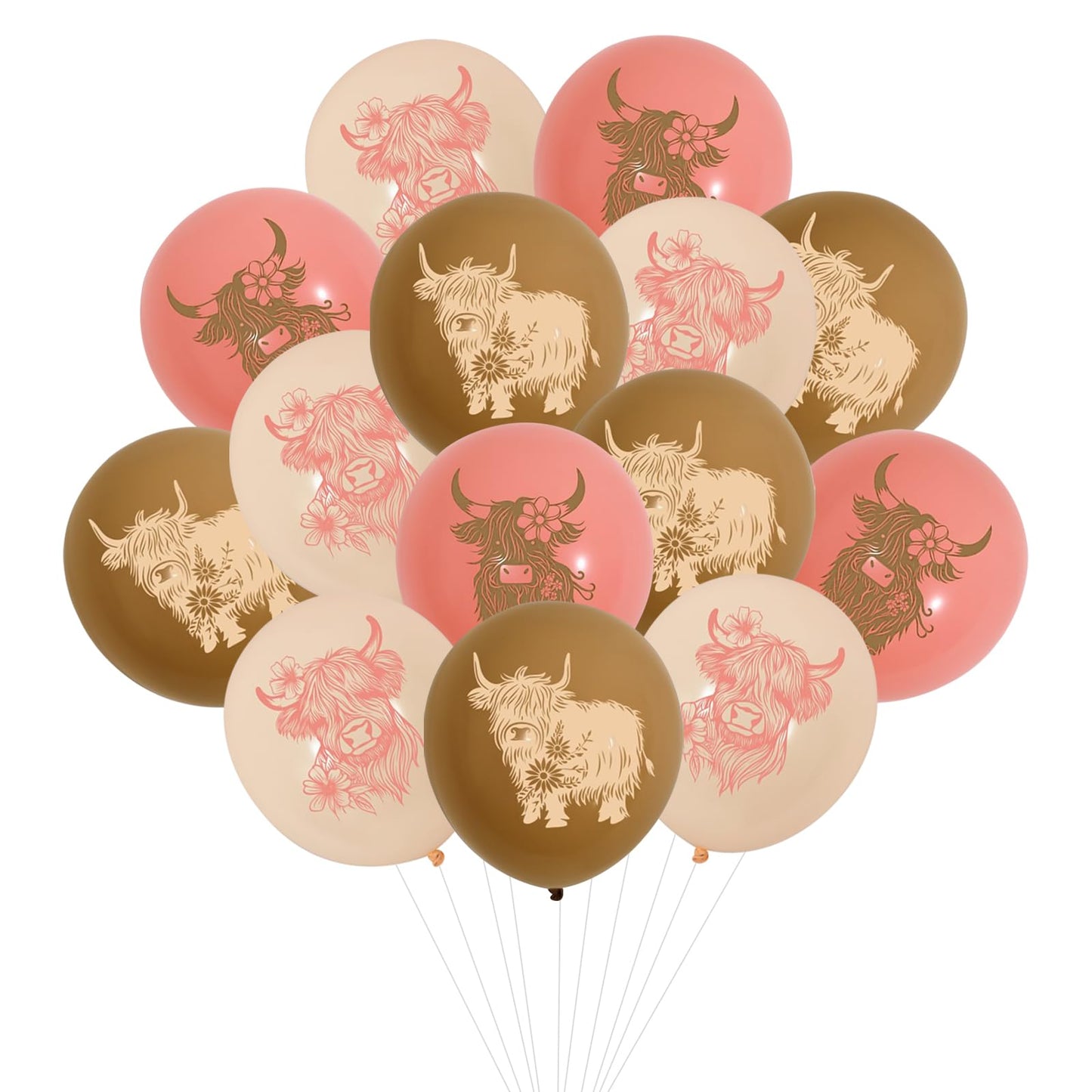Boho Pink Highland Cow Party Latex Balloons 12 Inch – 45 Pack