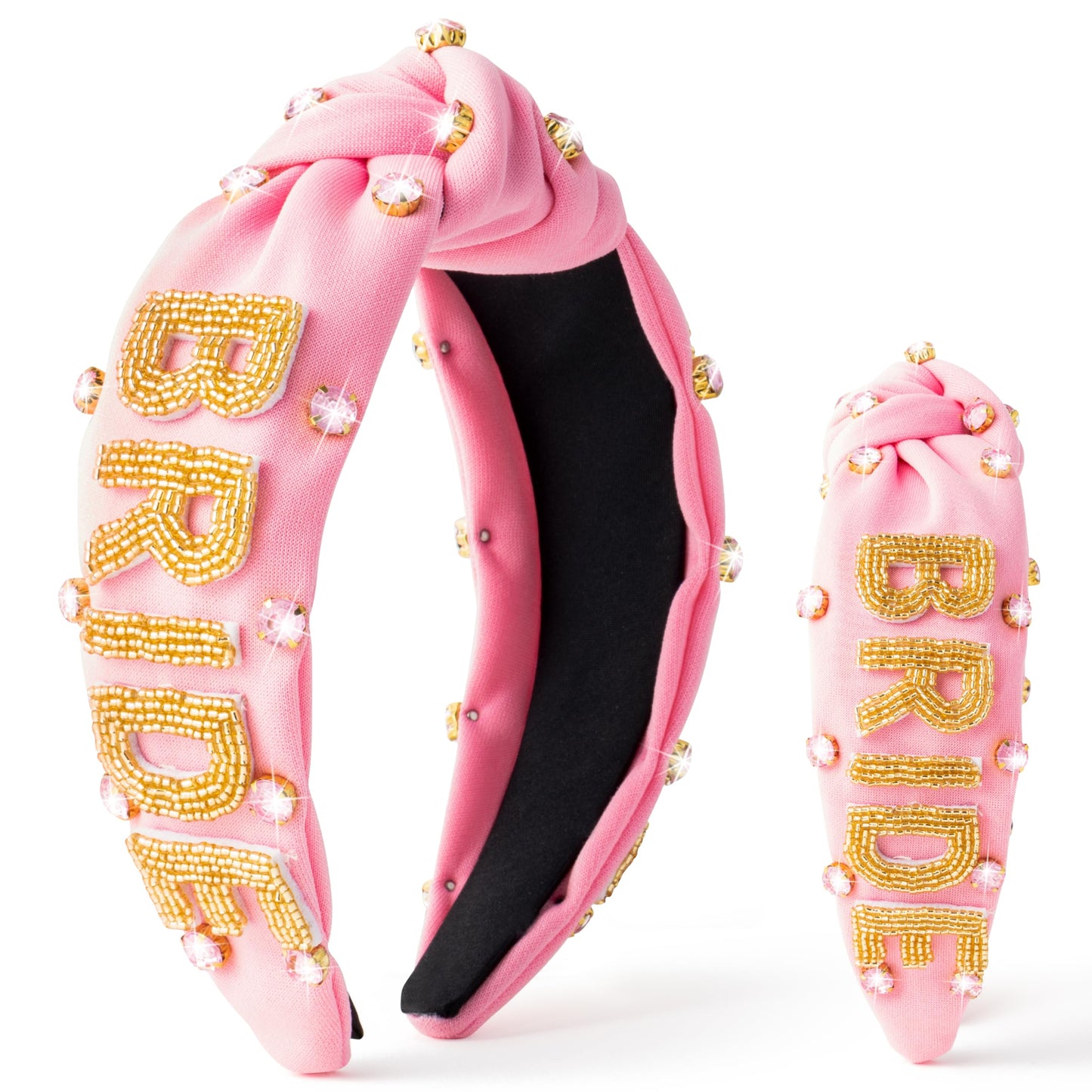 Bride Jewelled Rhinestone Knotted Headband – Pink