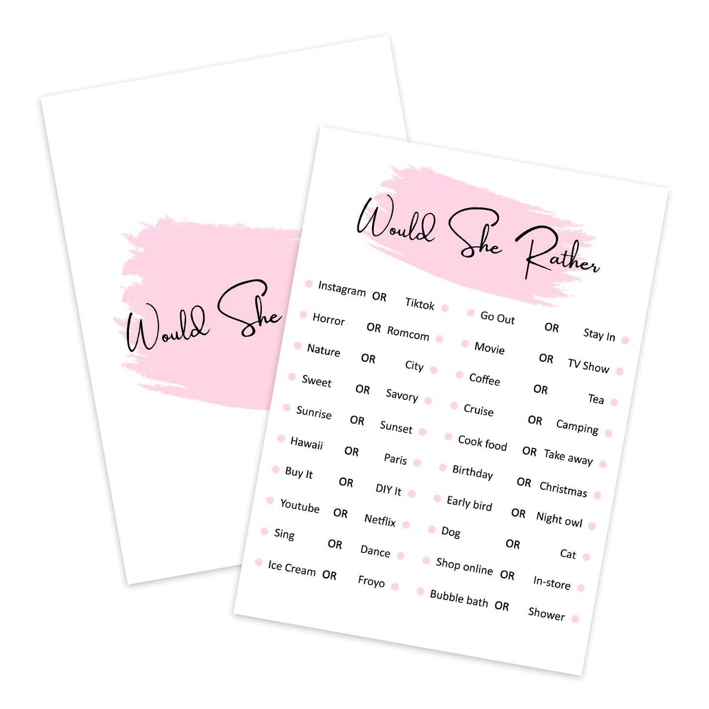 Would She Rather Birthday Party Game Cards Set