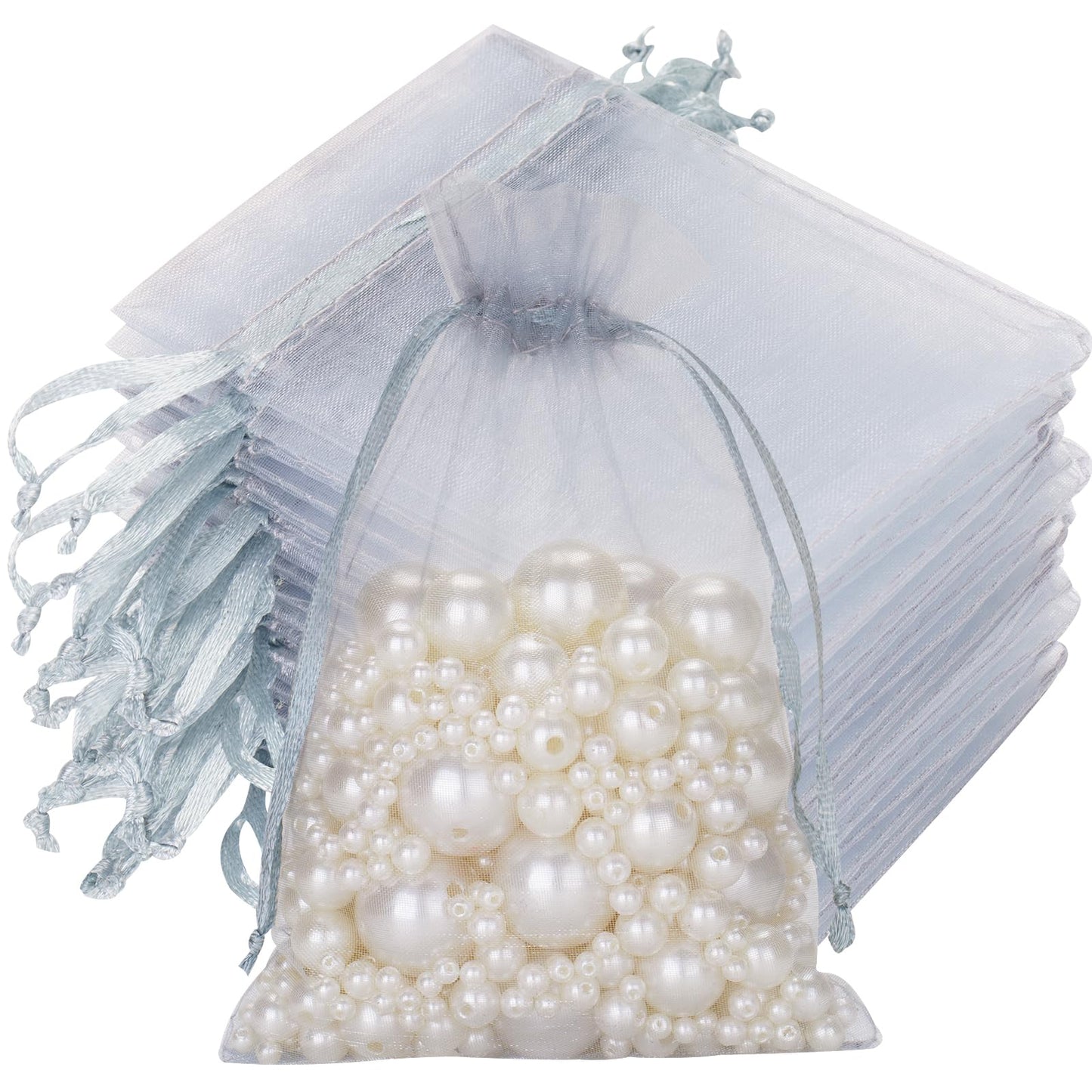 Grey Organza Drawstring Gift Bags – 50 Pack