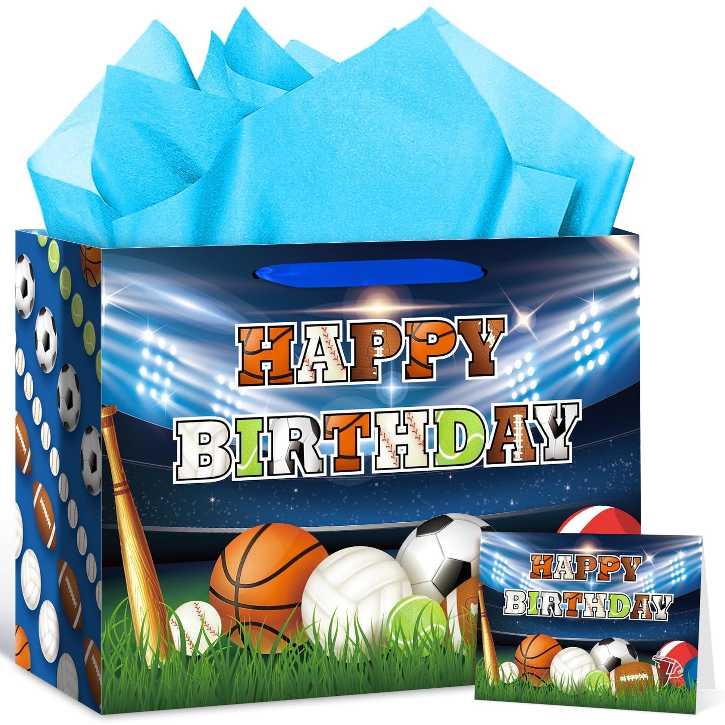 Sports Ball Birthday Gift Bag with Card and Tissue