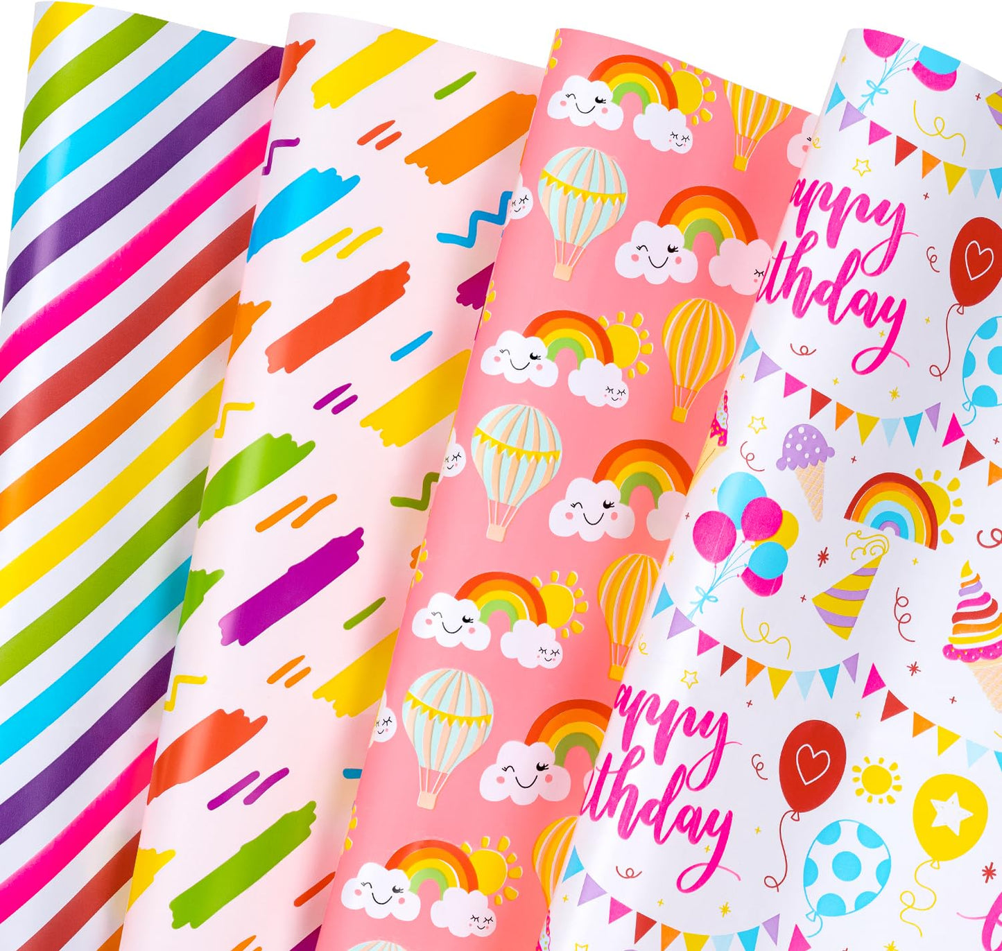 Rainbow Birthday Wrapping Paper - 12 Sheets