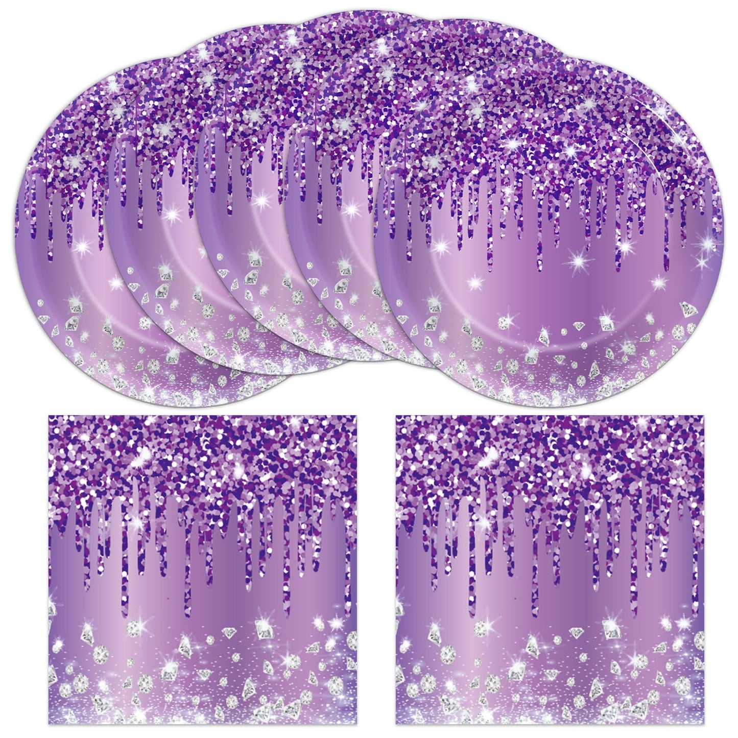 Purple Glitter Disposable Party Tableware Set
