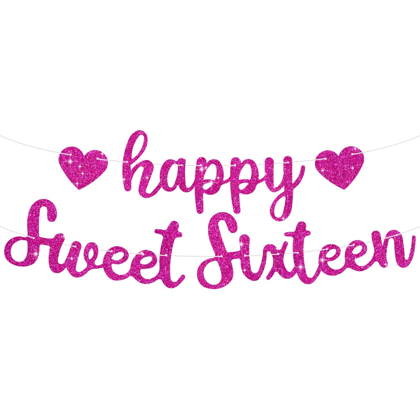 Pre-Strung Sweet 16 Birthday Banner – Pink Glitter