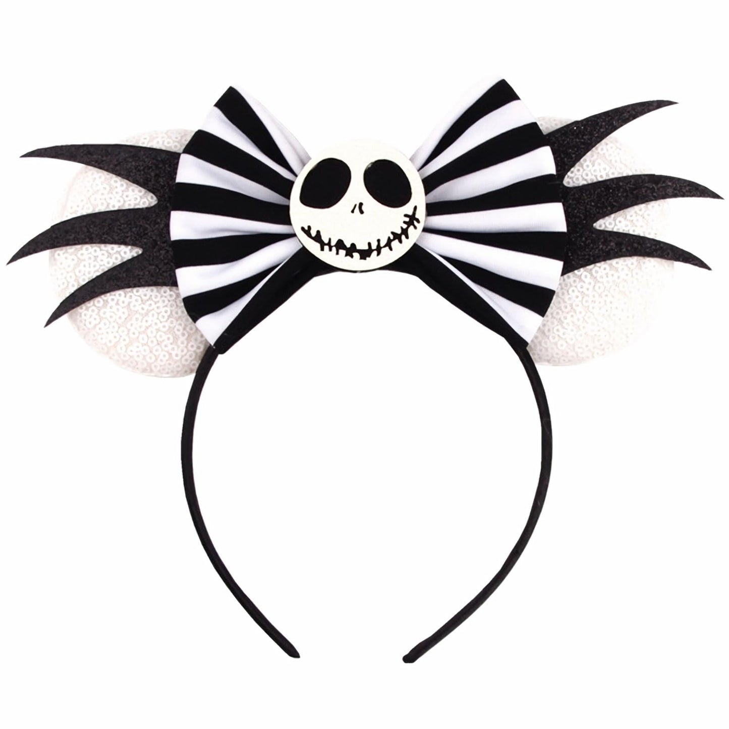 Black & White Halloween Glitter Sequin Mouse Ear Headbands with Bow