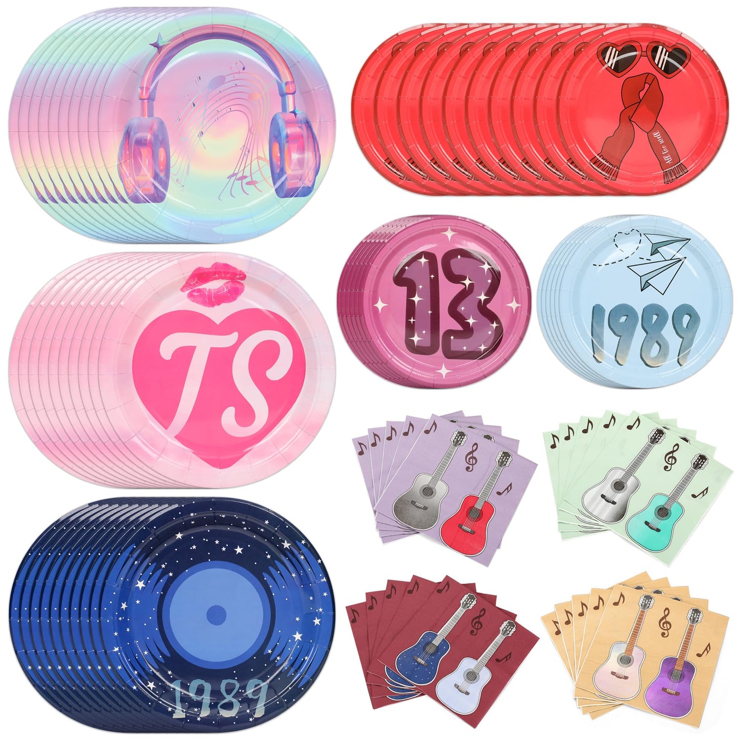TS Birthday Themed Party Supplies for 30 Guests - 100PCS Music Party Tableware Decorations Including Paper Plates Napkins for Girls Fans Birthday Party