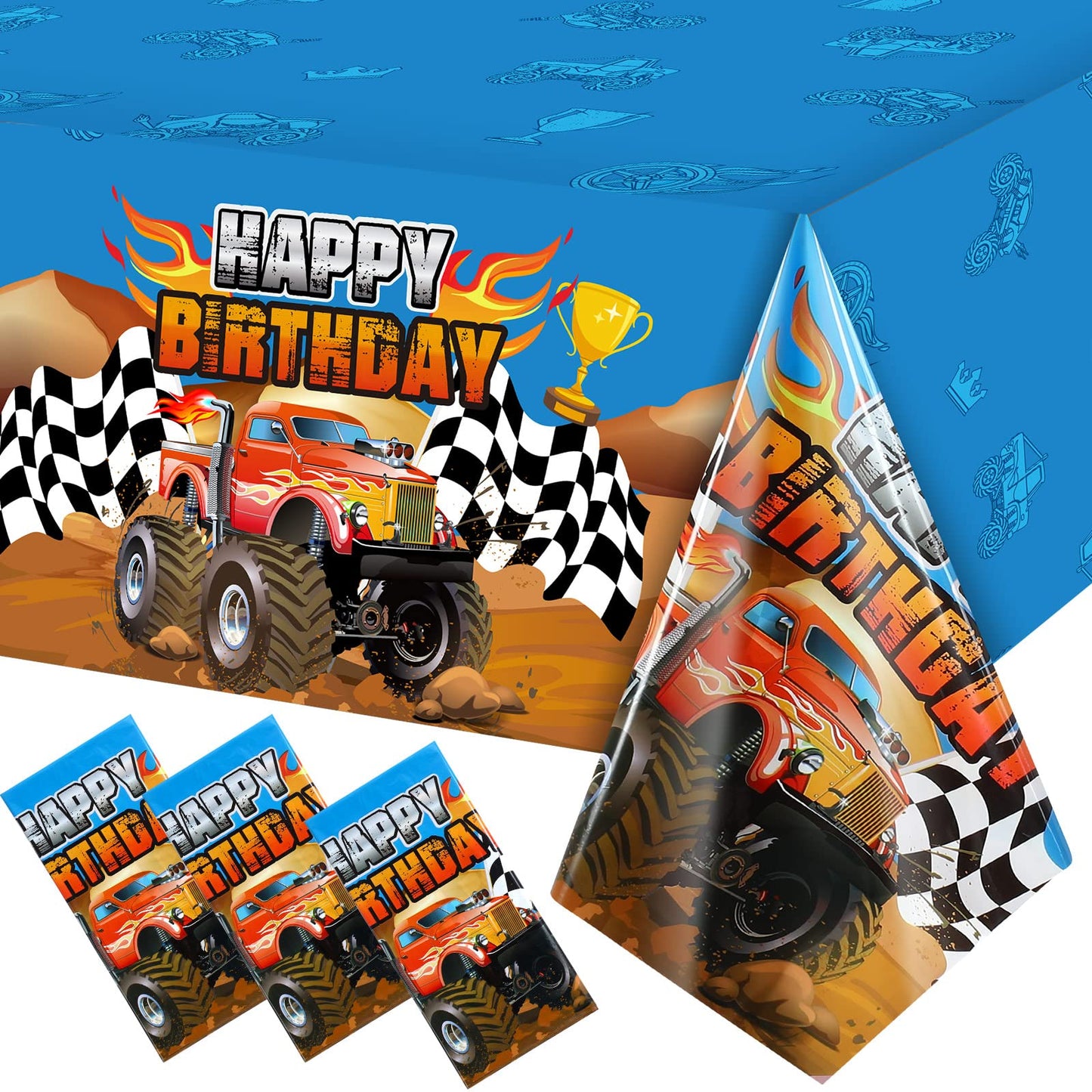 Monster Truck Plastic Tablecloth – 3 Pack