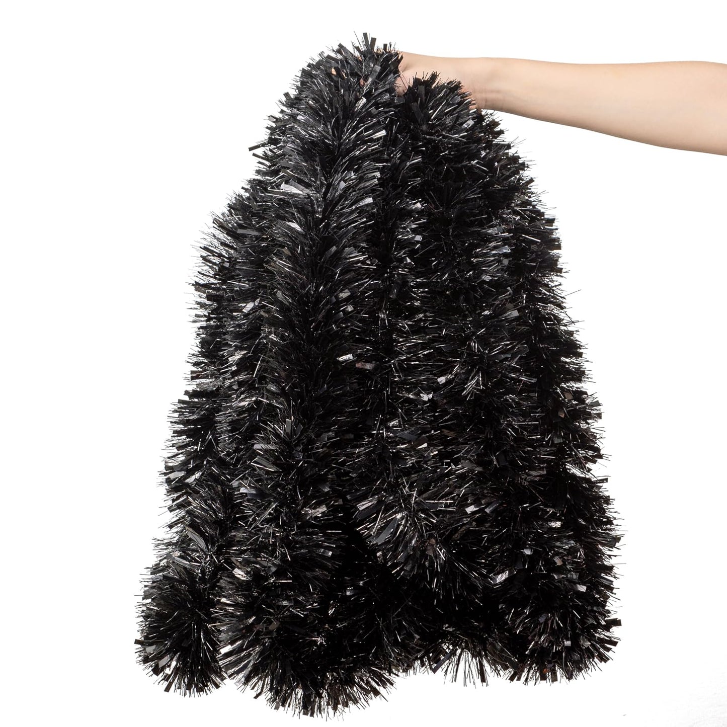 Black Metallic Twisted Tinsel Garland – 33 Feet, Halloween & Christmas