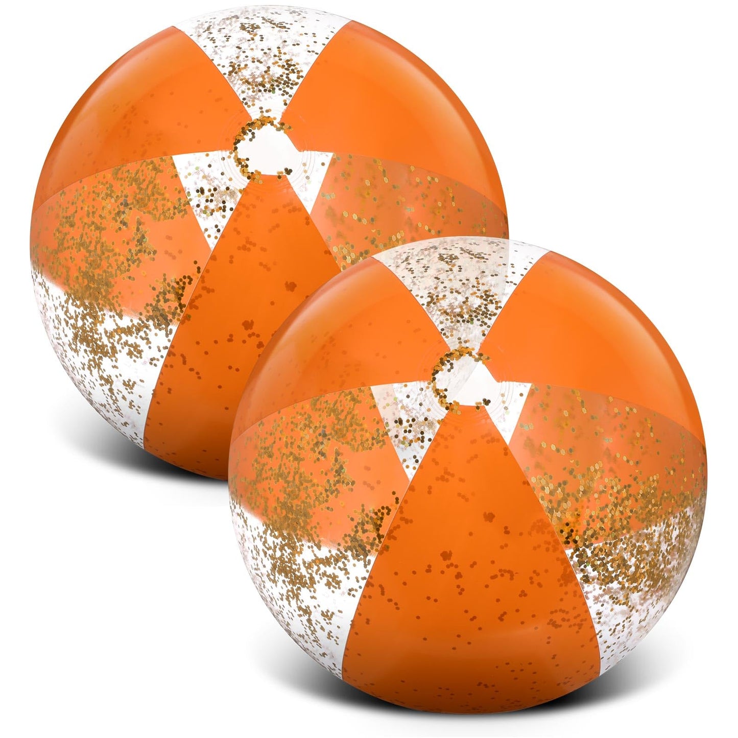 Syhood 2 Pcs Glitter Beach Ball 16 Inch Inflatable Beach Balls Gold Confetti Pool Balls for Swimming Pool for Adults Summer Birthday Party Favors (Orange)