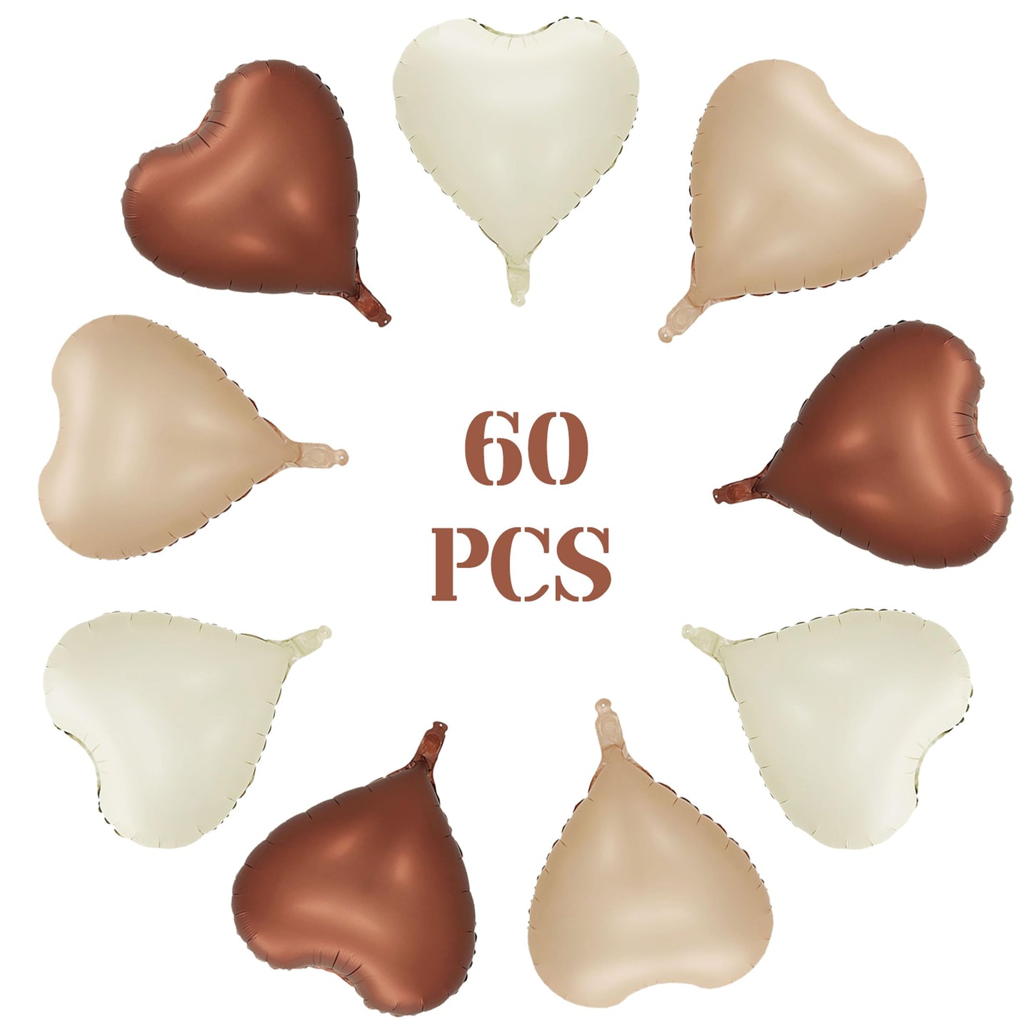 Heart Shaped Foil Balloons – 60 Pack, Brown Nude Tan Cream Caramel