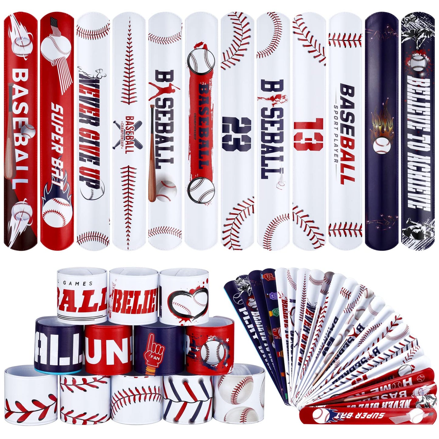 Baseball Slap Bracelets Party Favours – 48 Pack