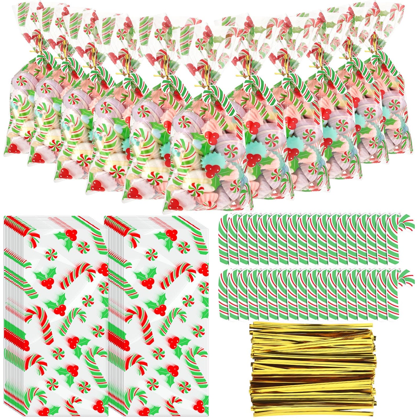 Christmas Candy Cane Cellophane Treat Bags – 150 Set