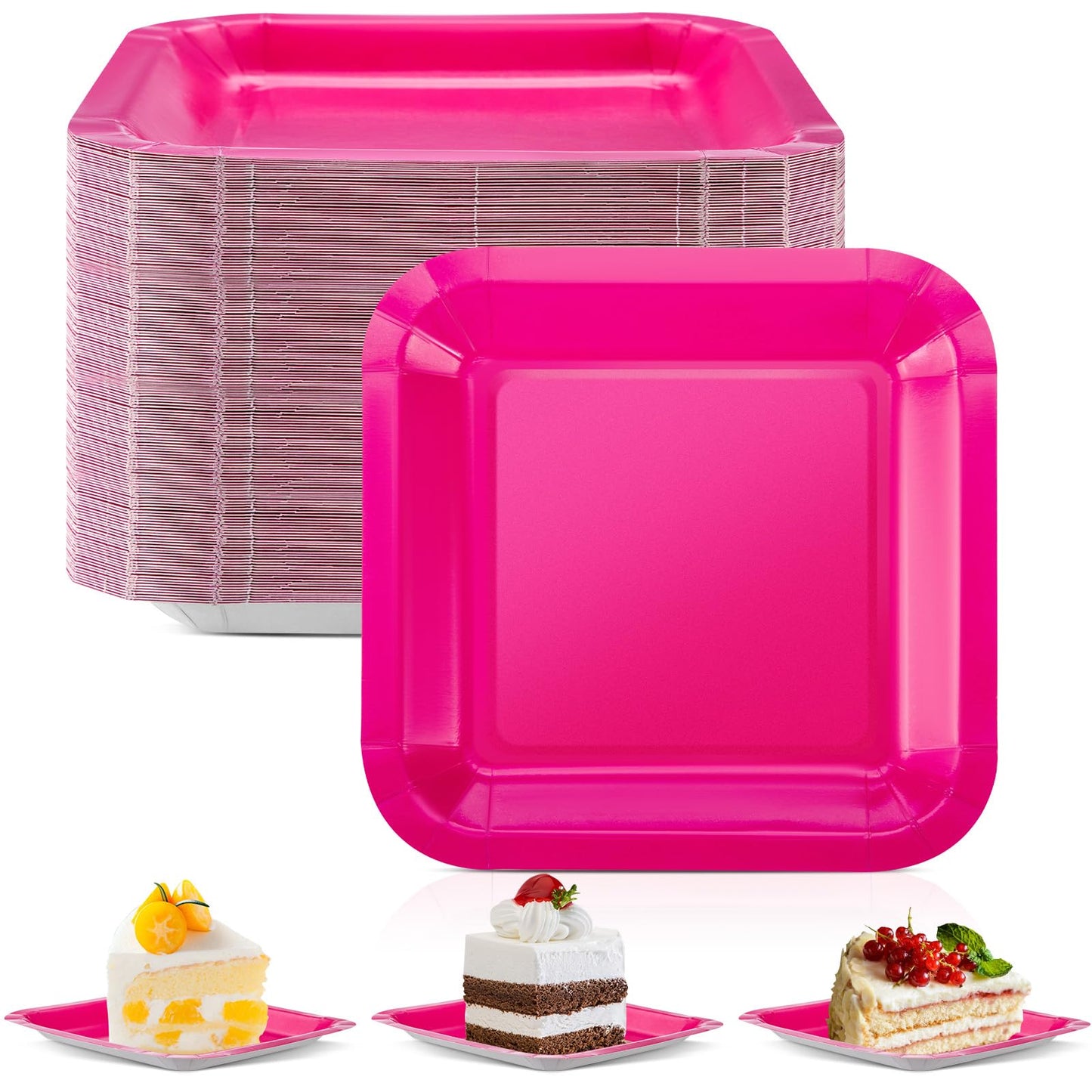 Hot Pink Square Paper Plates - 50 ct