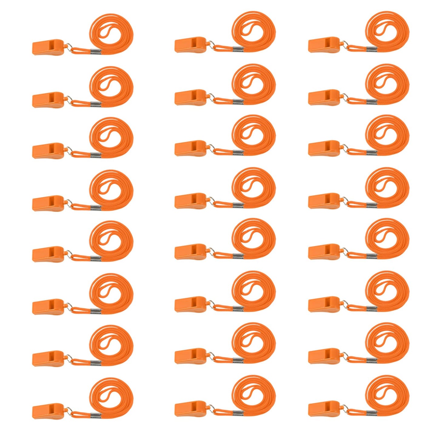 Orange Plastic Sports Whistles with Lanyards - 24 ct