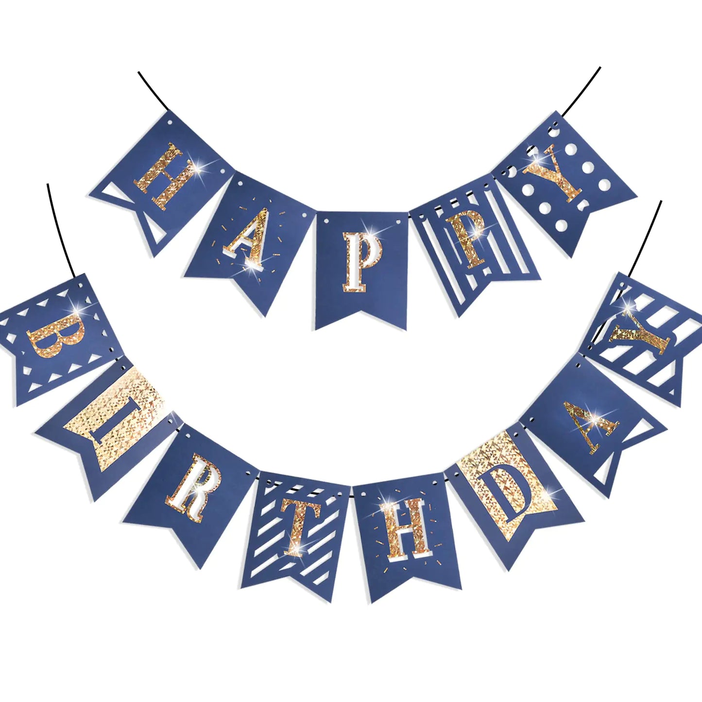 Navy Blue & Gold Happy Birthday Banner