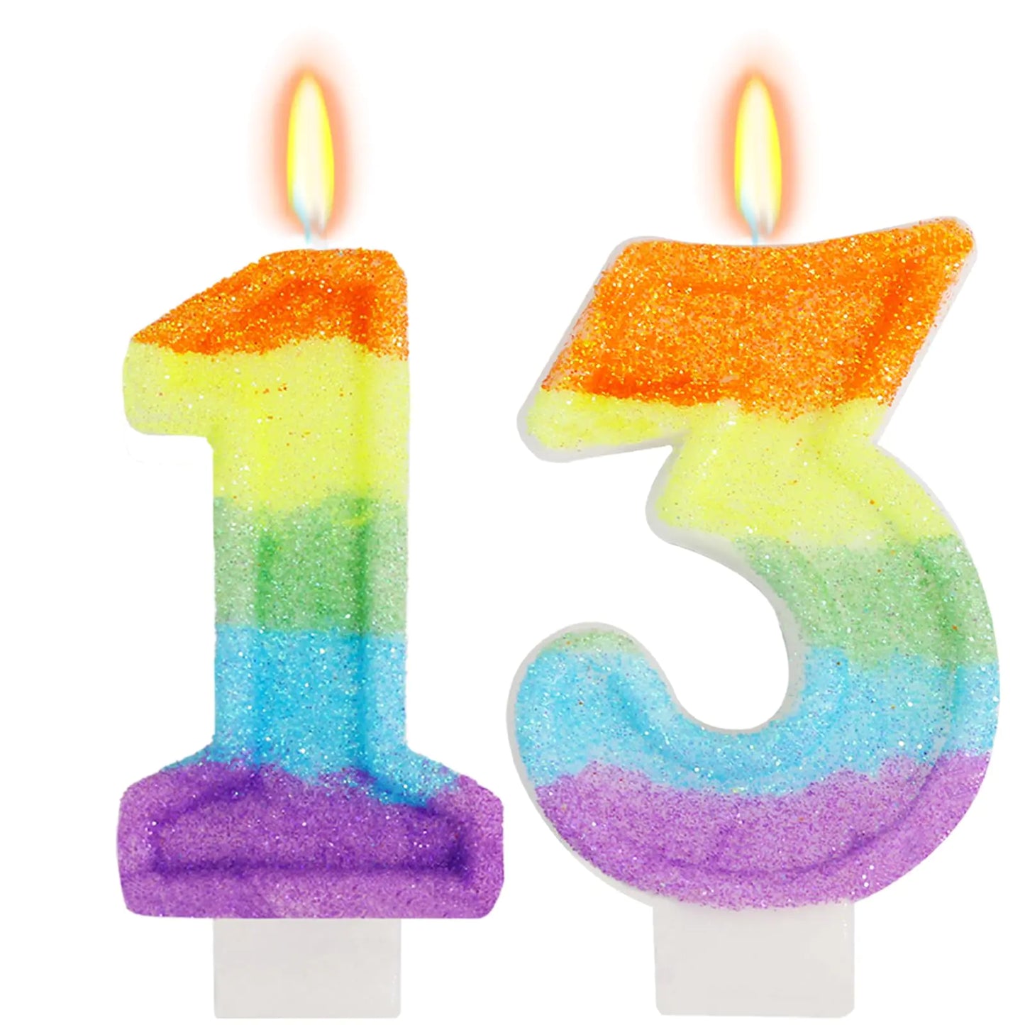 Rainbow Glitter Number 13 Birthday Candle – Cake Topper