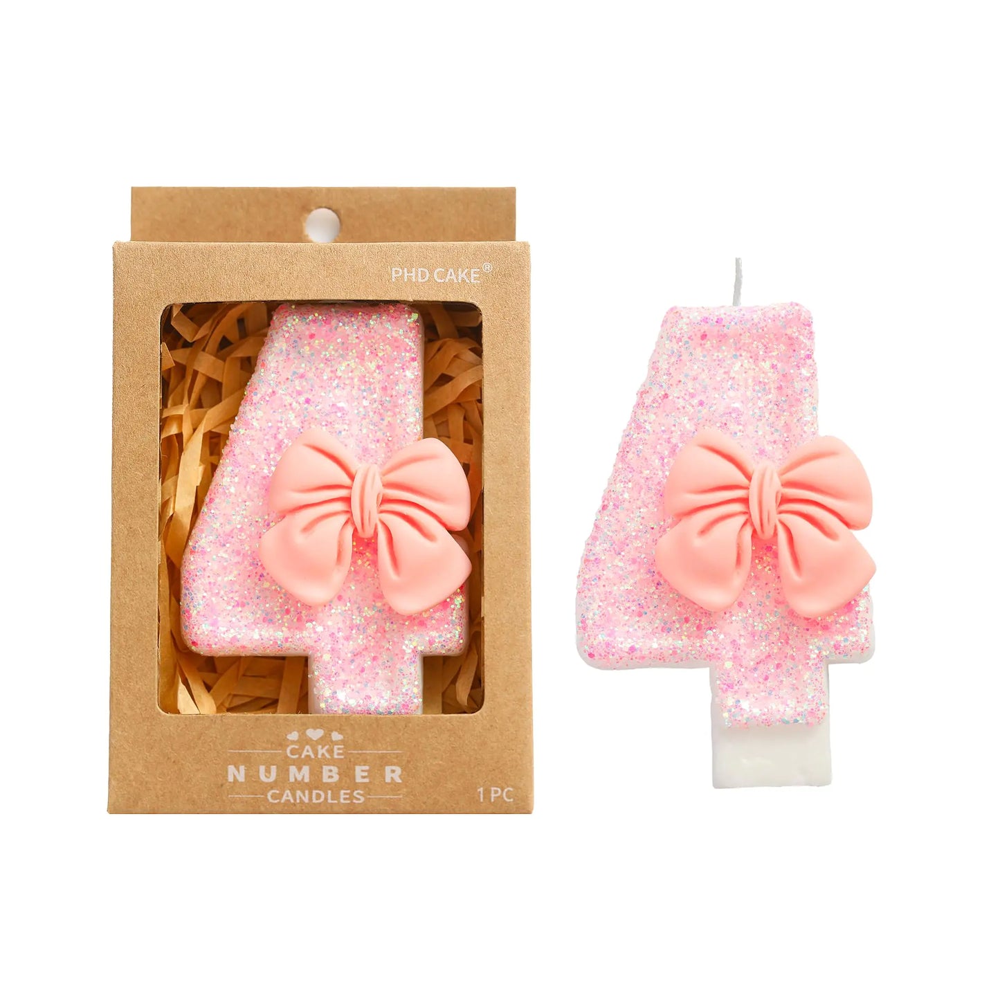 4th Birthday Pink Bow Number Candle