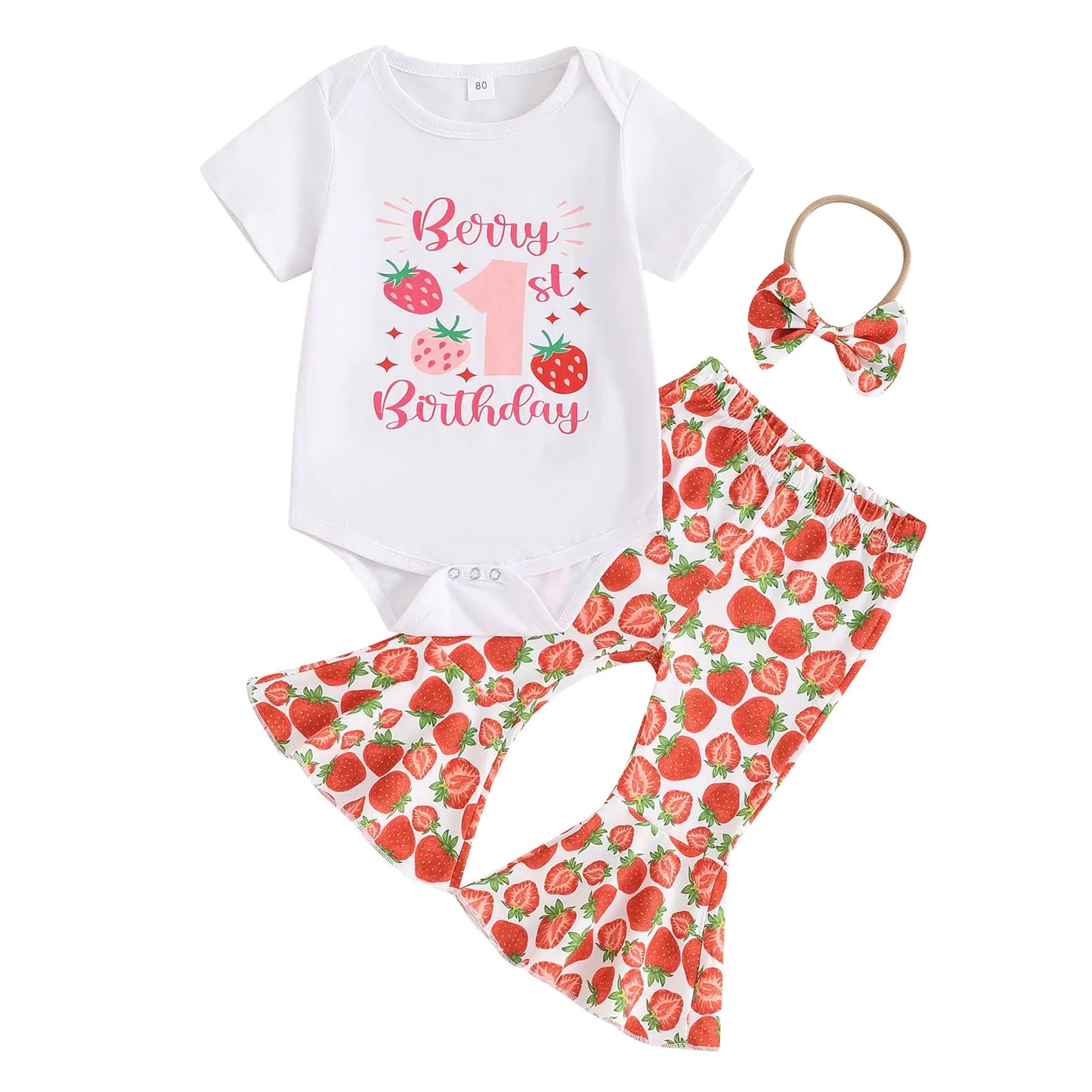 Berry First Birthday Girl Outfit Set - 3 Piece