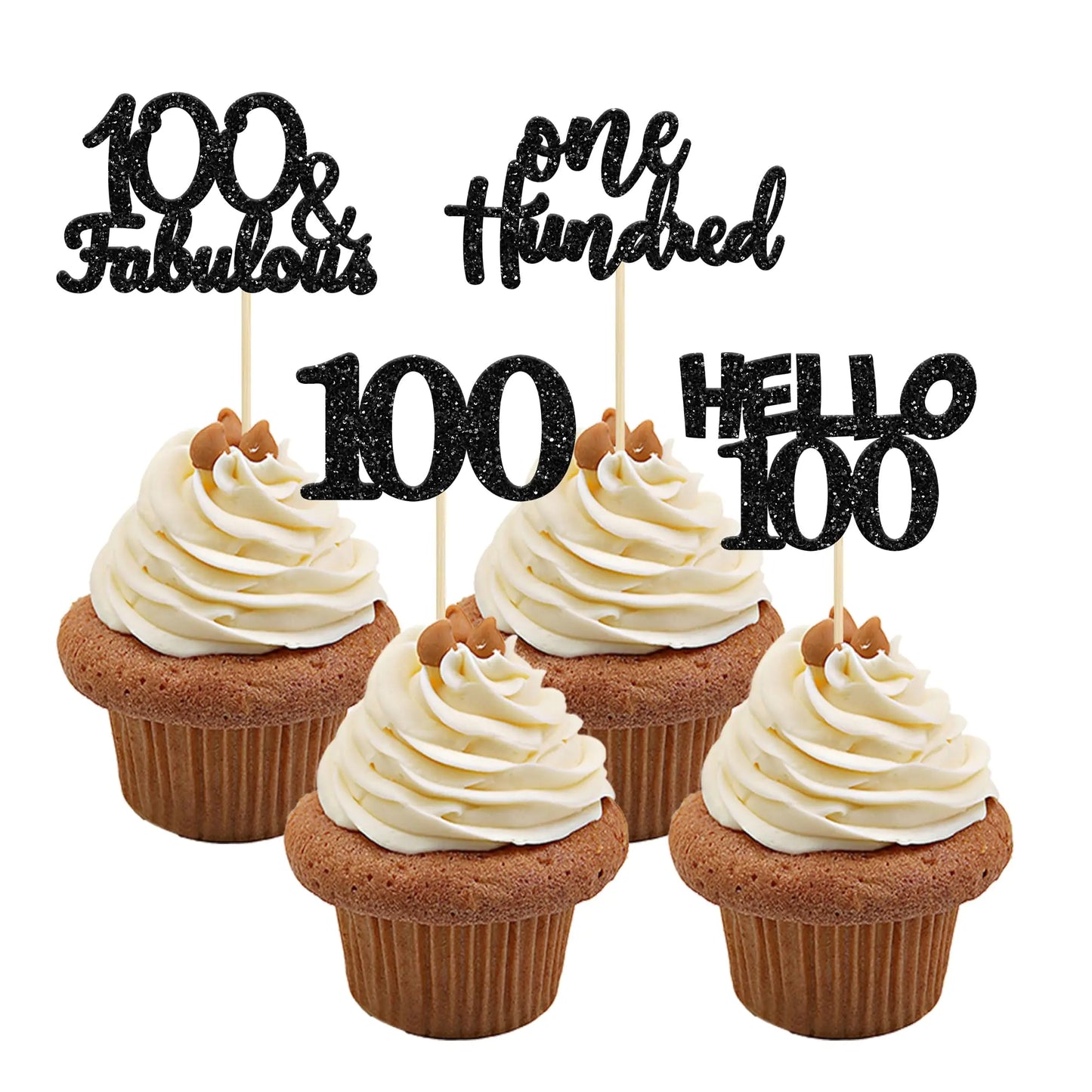 100th Birthday Glitter Cupcake Toppers