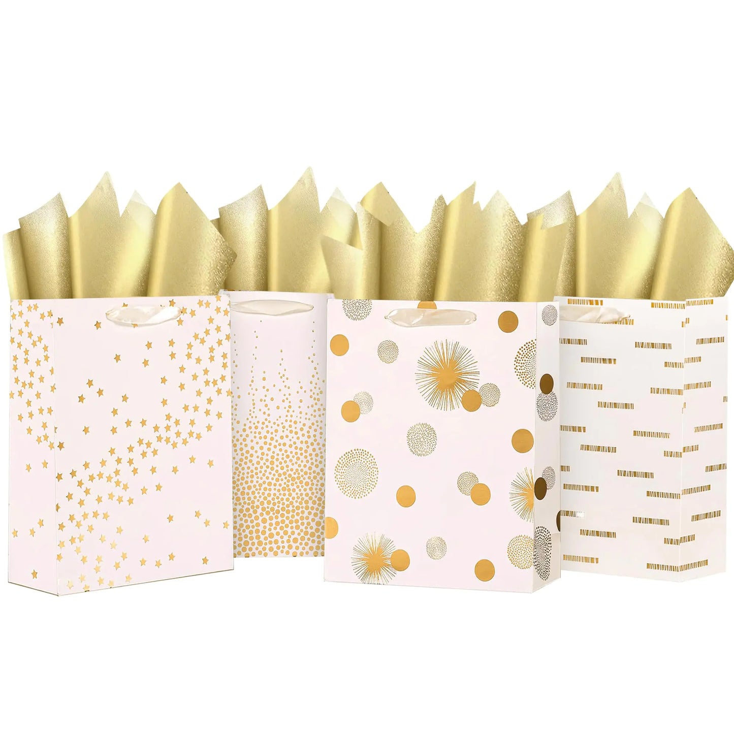 White & Gold Elegant Gift Bags 4-Pack