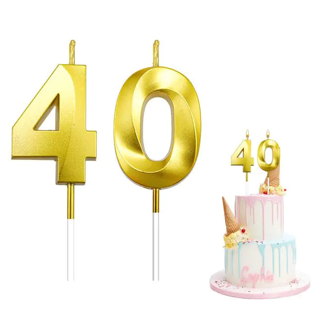40th Birthday Gold Number Candle