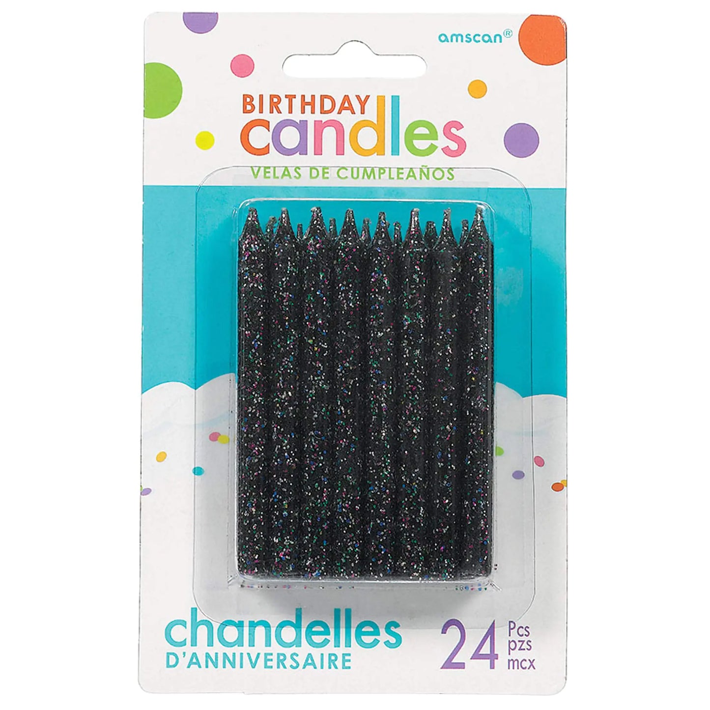 Black Glitter Spiral Cake Candles - 24 ct