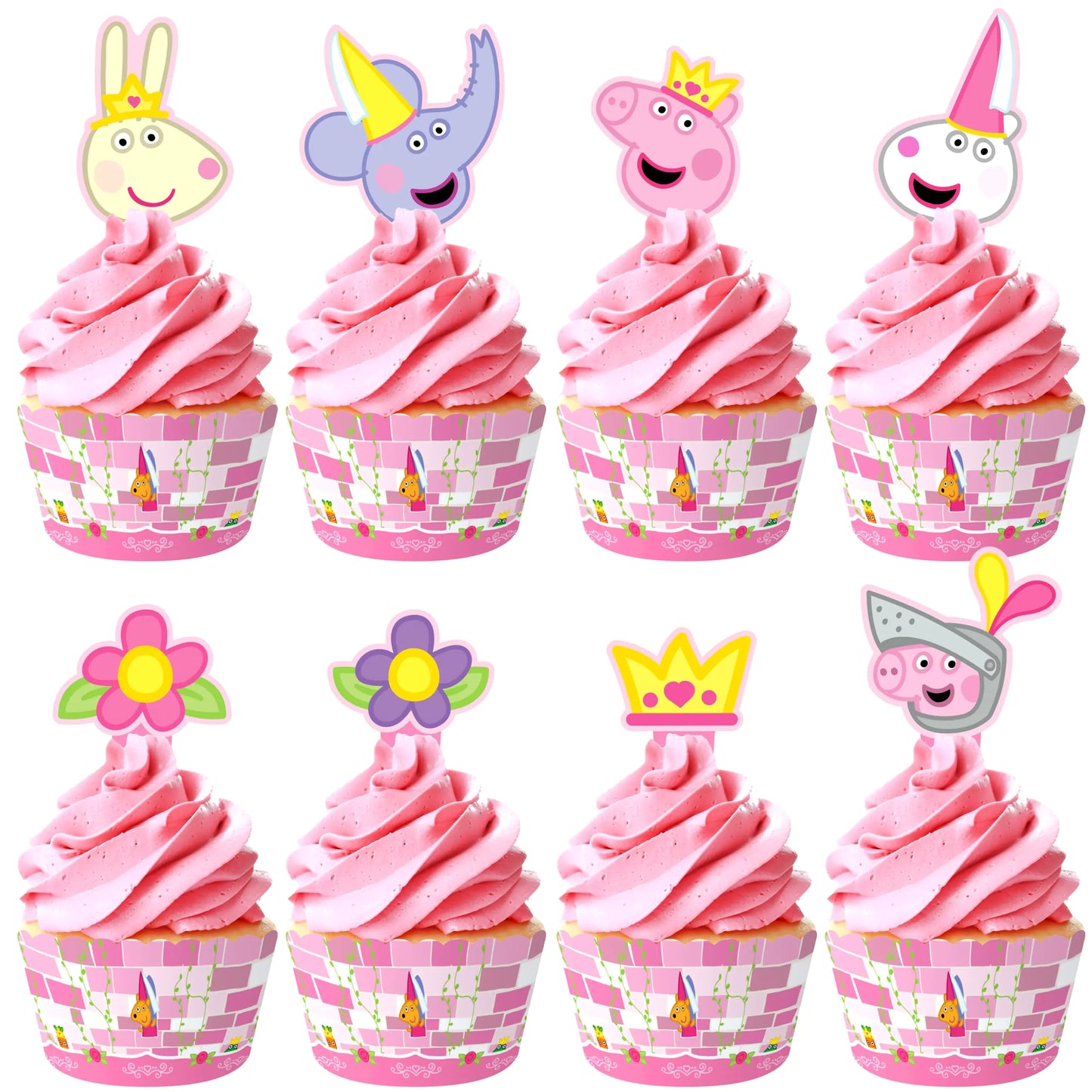 Pink Piggy Character Cupcake Toppers & Wrappers - 24 ct