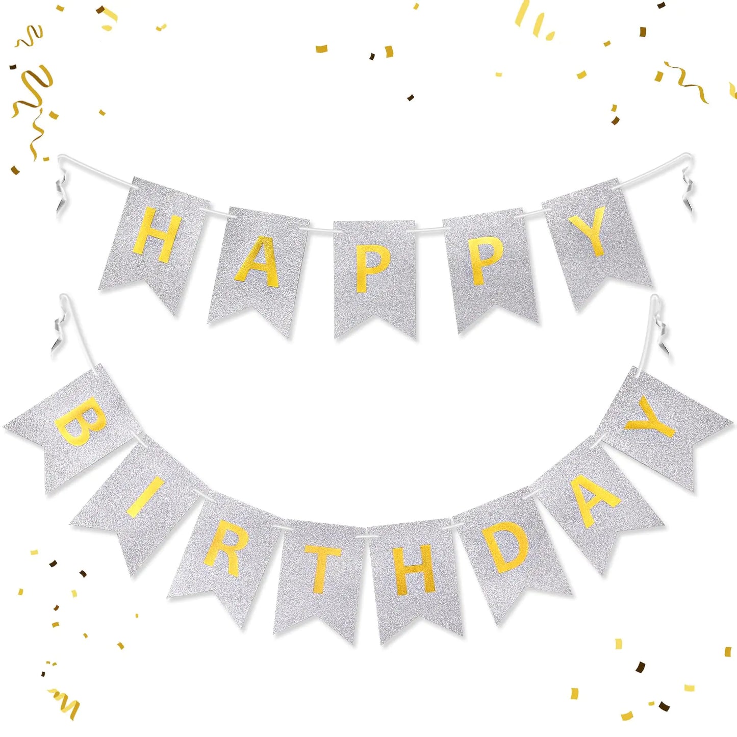 Silver & Gold Glitter Birthday Banner