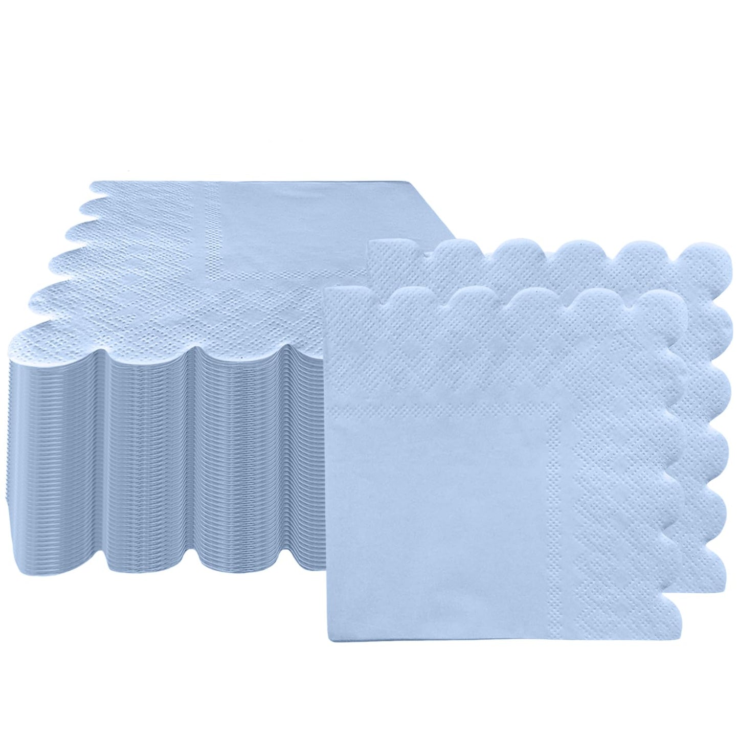 Light Blue Scalloped Cocktail Napkins - 100 ct