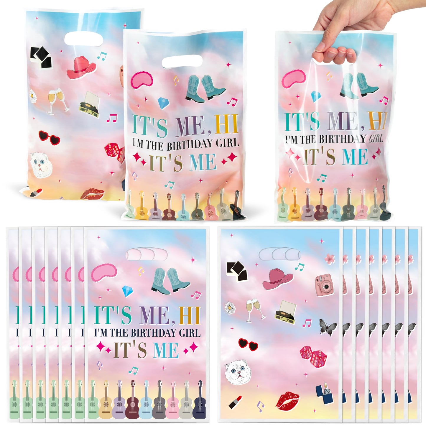 BHronony Popular Music Birthday Bags - 50pcs Pop Music Party Favor Goodie Bag Musical Lover Themed Gift Bags for Sing Kids Girls Teens It’s Me Birthday Bachelorette Holiday Decorations Supplies