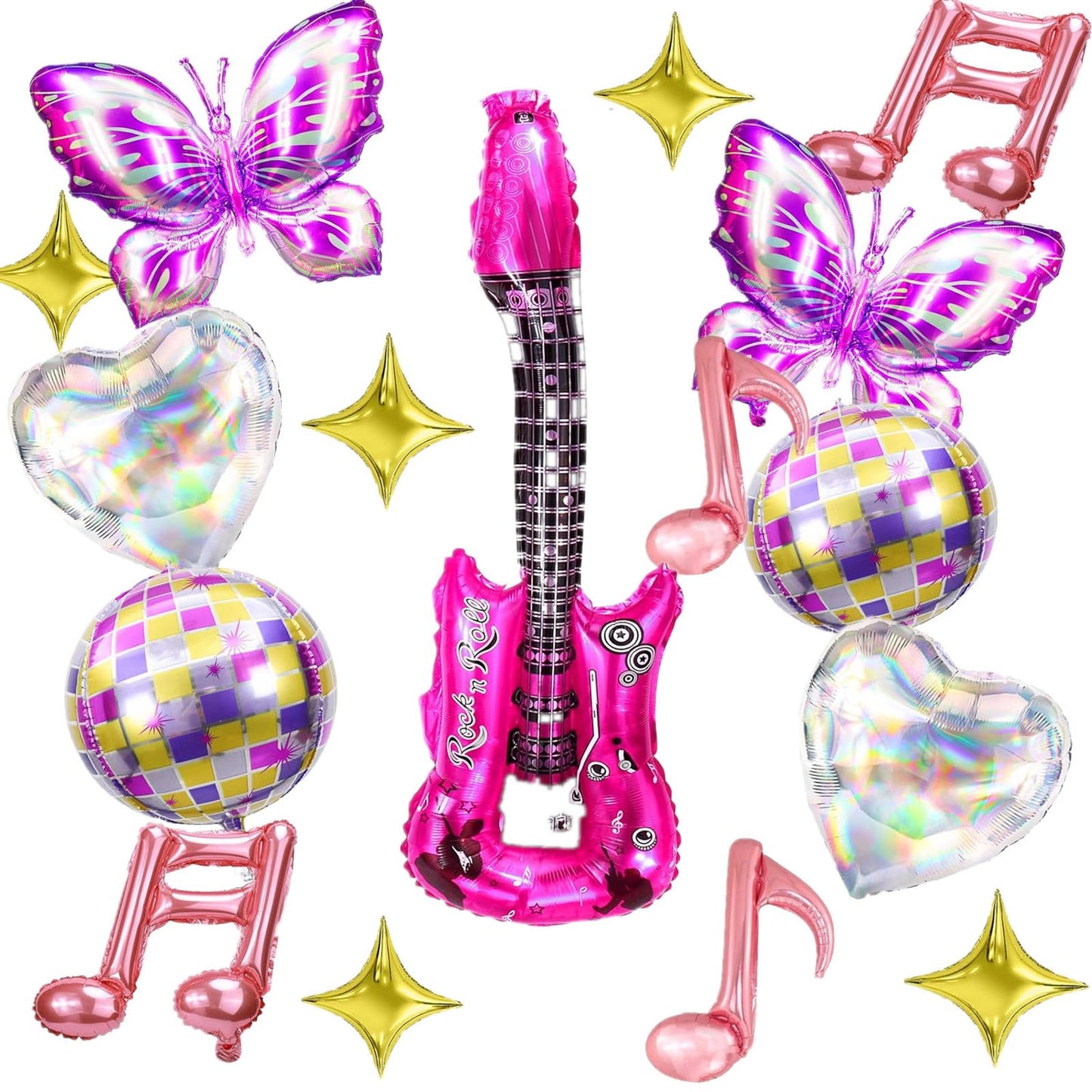 Singer-Inspired Butterfly & Music Foil Balloons – 16 Pack