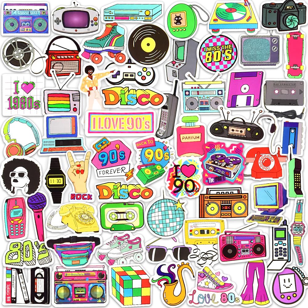 Retro 80s & 90s Stickers – 70 Pack