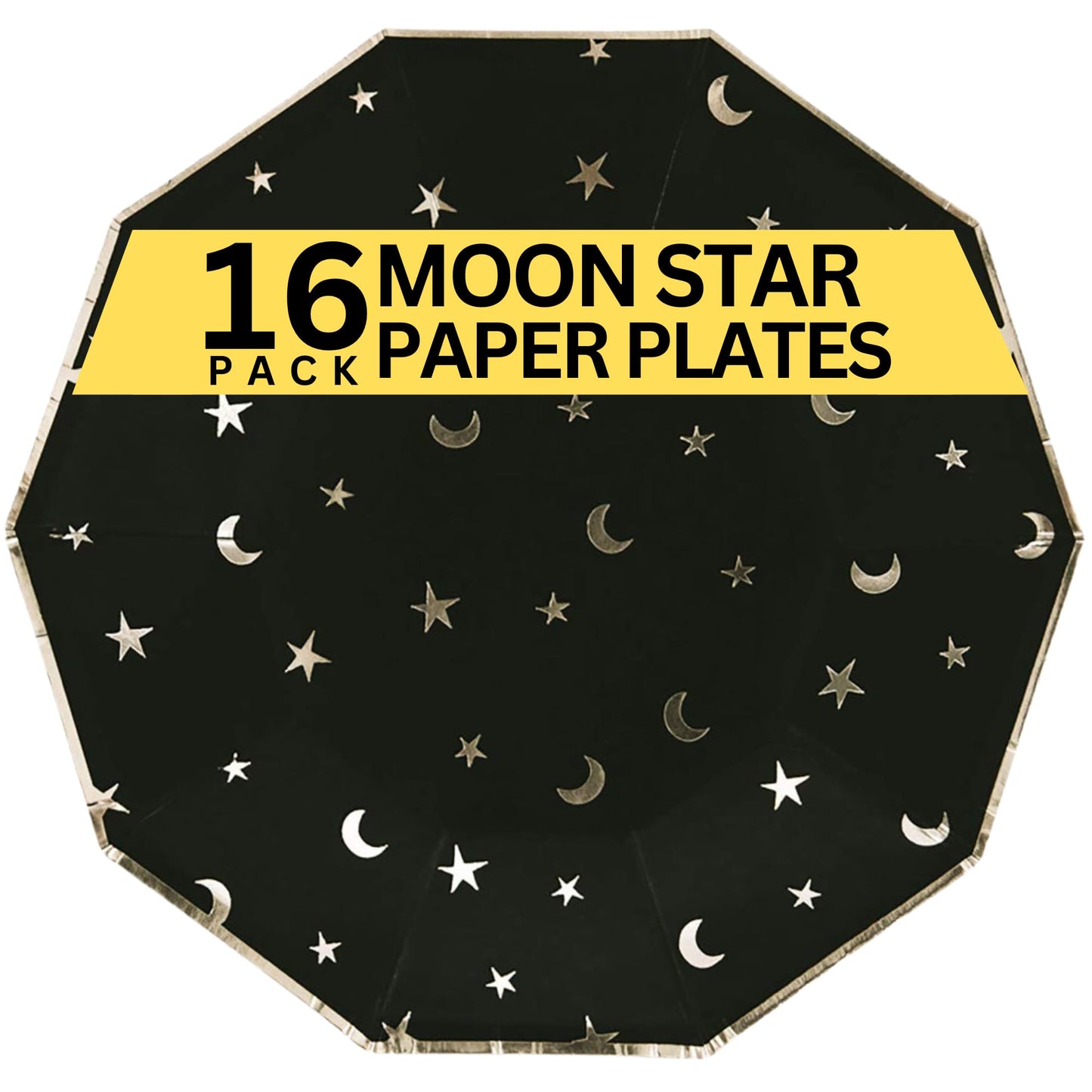 Iron Lily Disposable Party Witch Paper Plates - Moon Star Cups - Recyclable Birthday Moon and Stars Witchy Ghost Plates for Party - For Birthday Goth Party Cat Birthday -Black - 7inch (Set of 16)