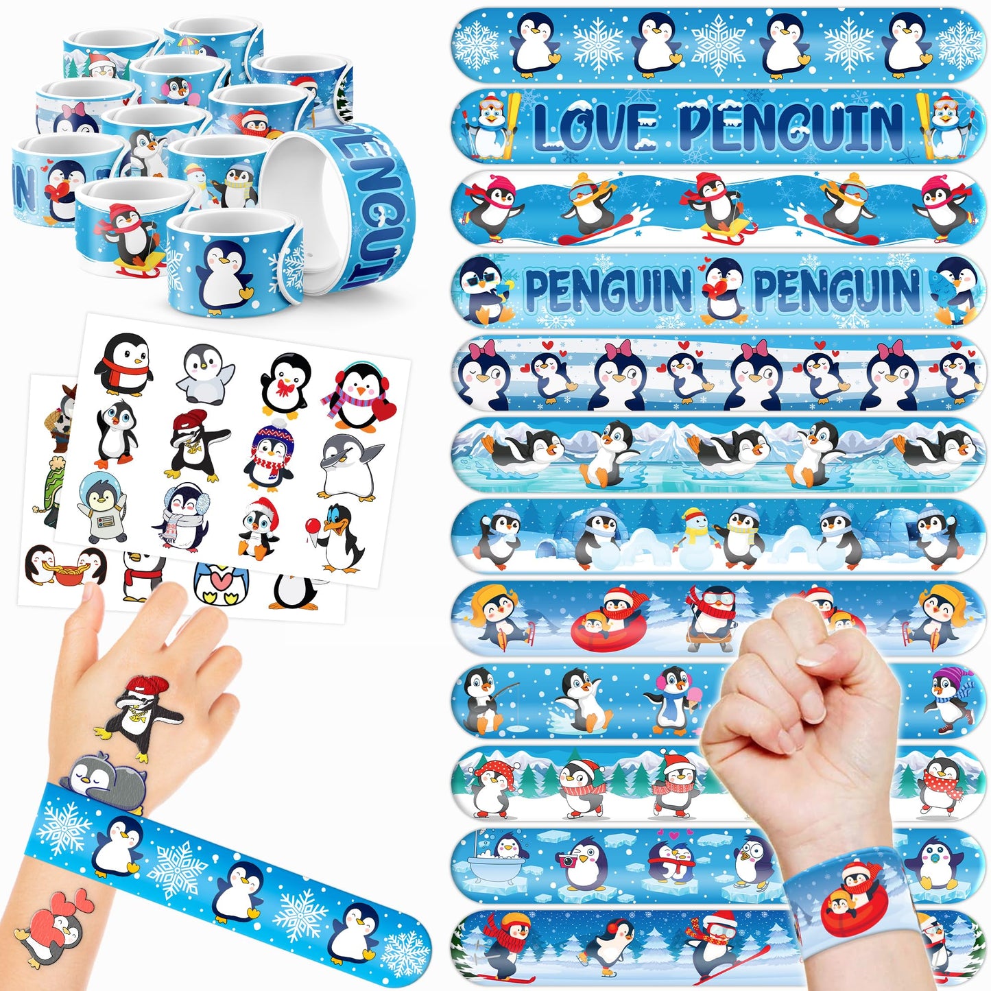 Penguin Party Favours – 48 Piece, Tattoos & Slap Bracelets