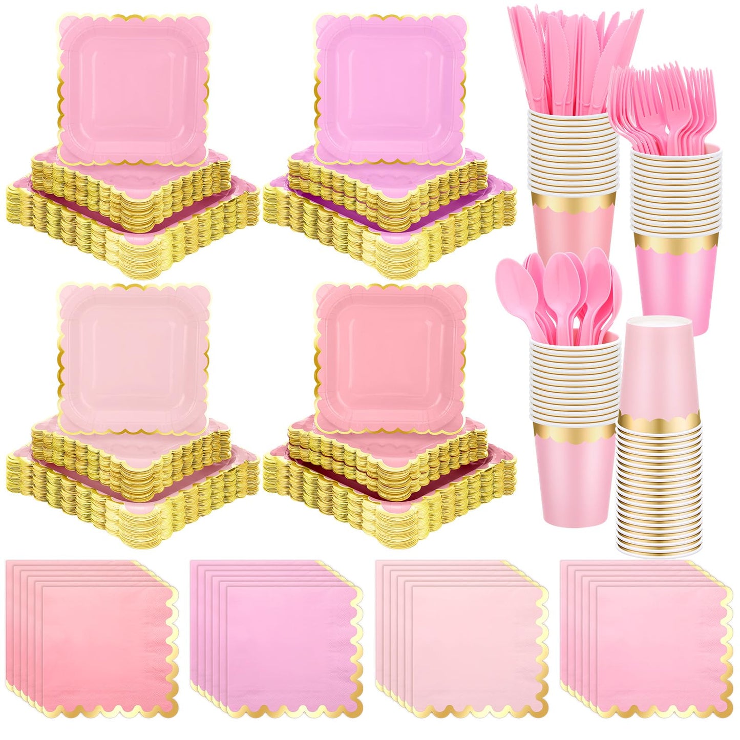 Pink Square Party Supplies 168-Piece Disposable Dinnerware Set