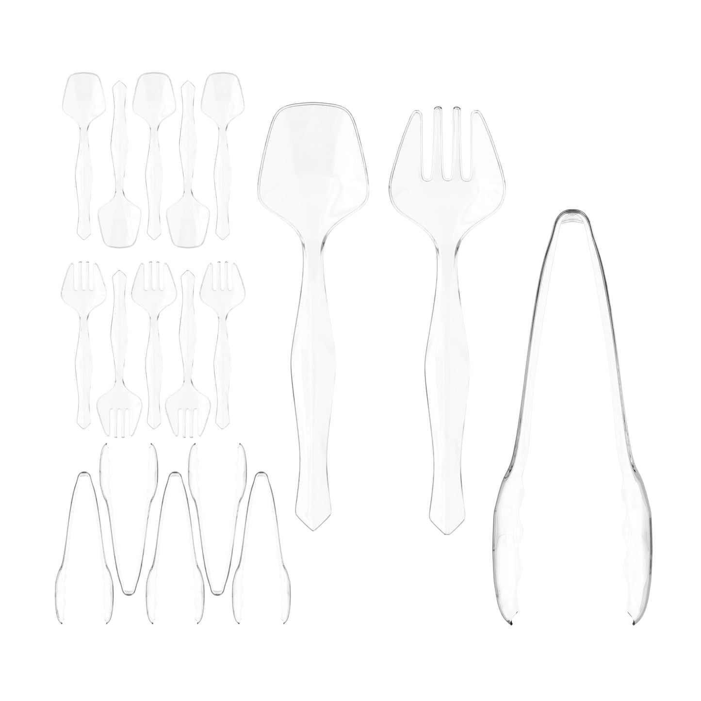 18 Pcs Clear Plastic Serving Utensils - 6 Clear Plastic Serving Spoons - 6 Clear Plastic Tongs For Serving - 6 Plastic Serving Forks - Heavy Duty Clear Disposable Serving Utensils Set For Parties