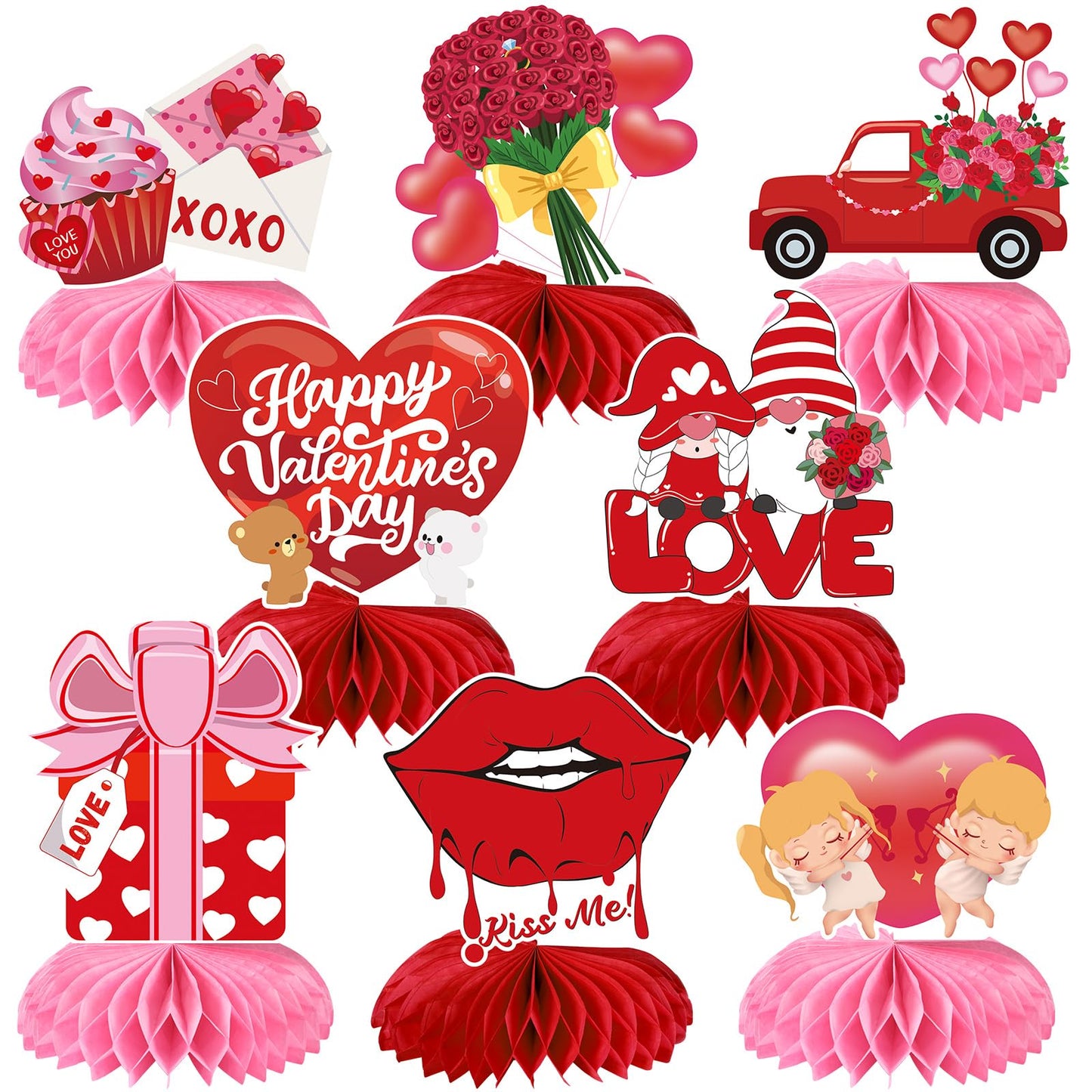 Valentine's Day 3D Heart Honeycomb Table Centrepieces – 8 Piece