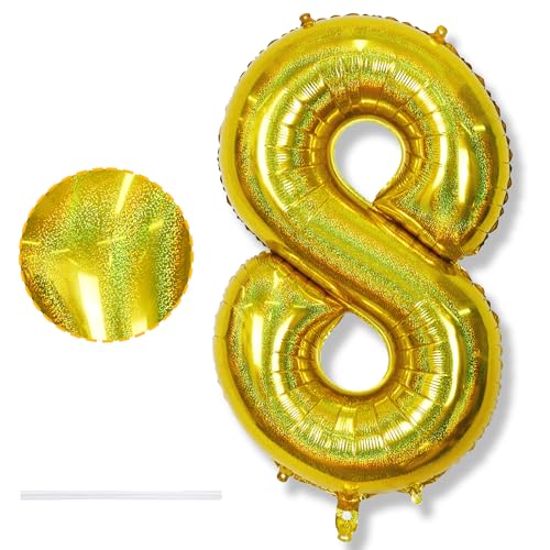Laser Gold Number 8 Giant Foil Birthday Balloon – 40 Inch