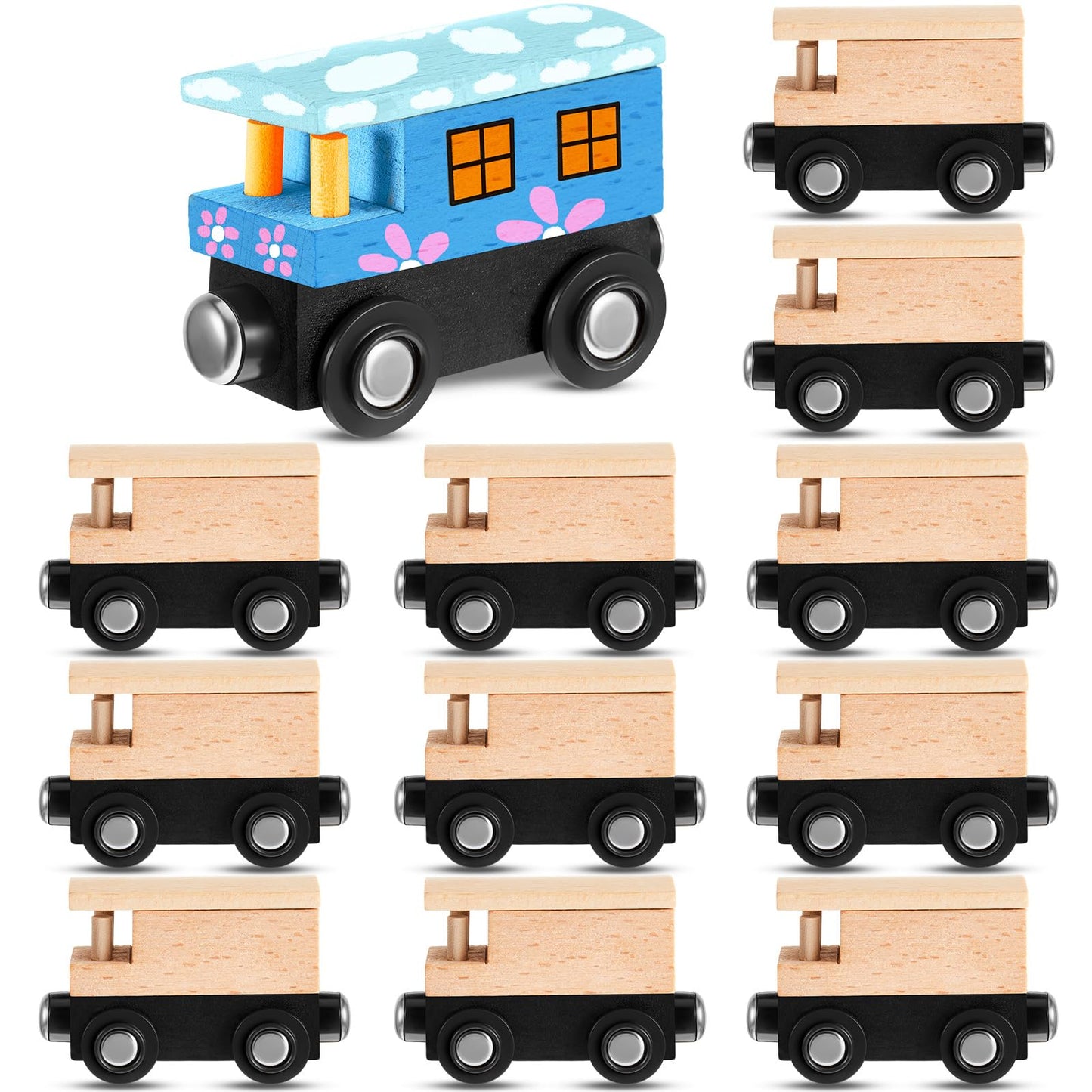 Magnetic Wooden Trains Unpainted – 12 Pack